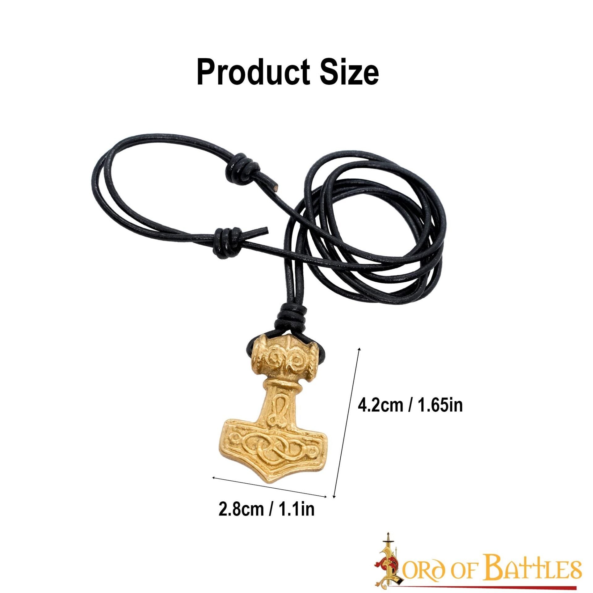 Imagen única de: Colgante Mjolnir con Cordón de Cuero - Latón, Martillo de Thor