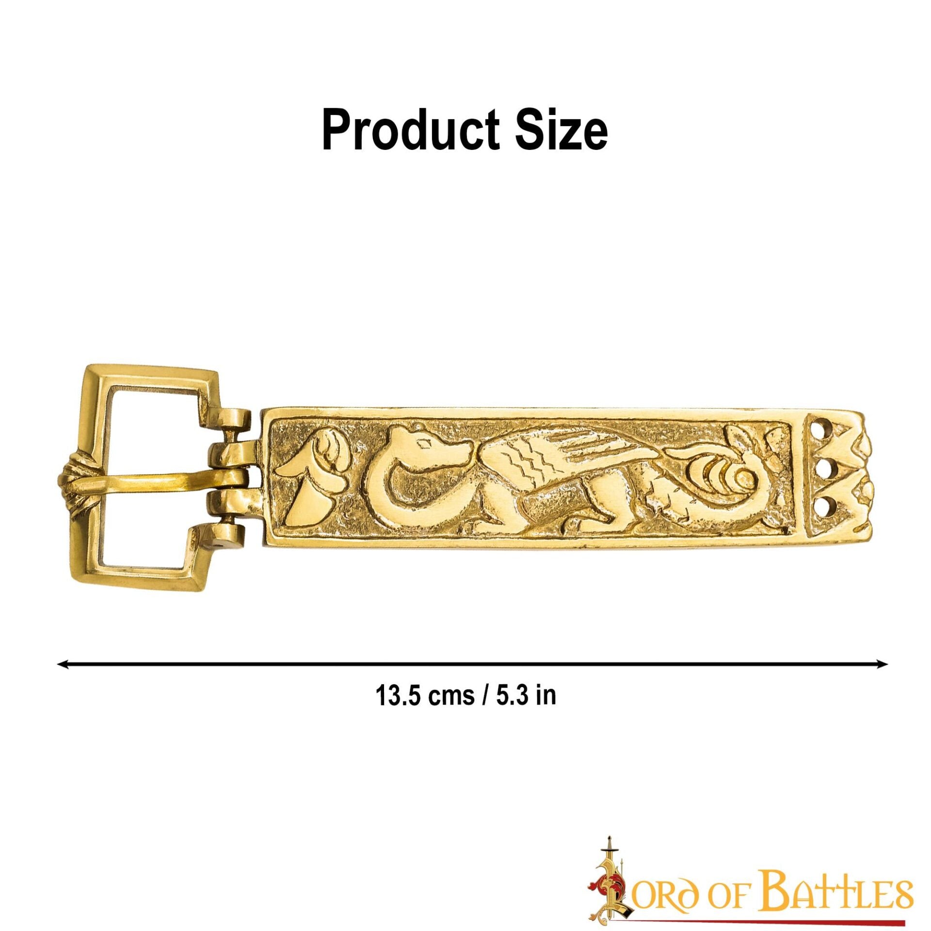 Imagen única de: Hebilla de Cinturón Vikinga de Latón Macizo con Forma de Dragón - Diseño Nórdico Grabado