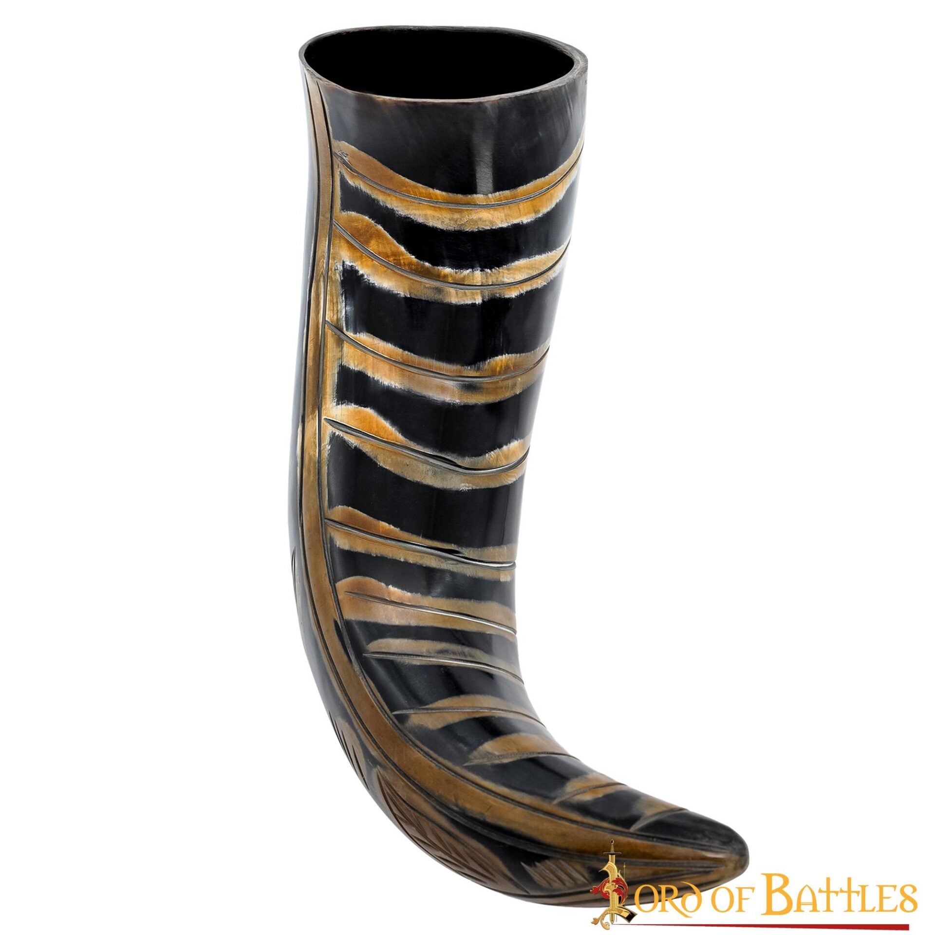 Imagen única de: Cuerno para Beber Vikingo Medieval 400 - 500 Ml con Diseños Grabados Cuerno de Buey Auténtico Hecho a Mano