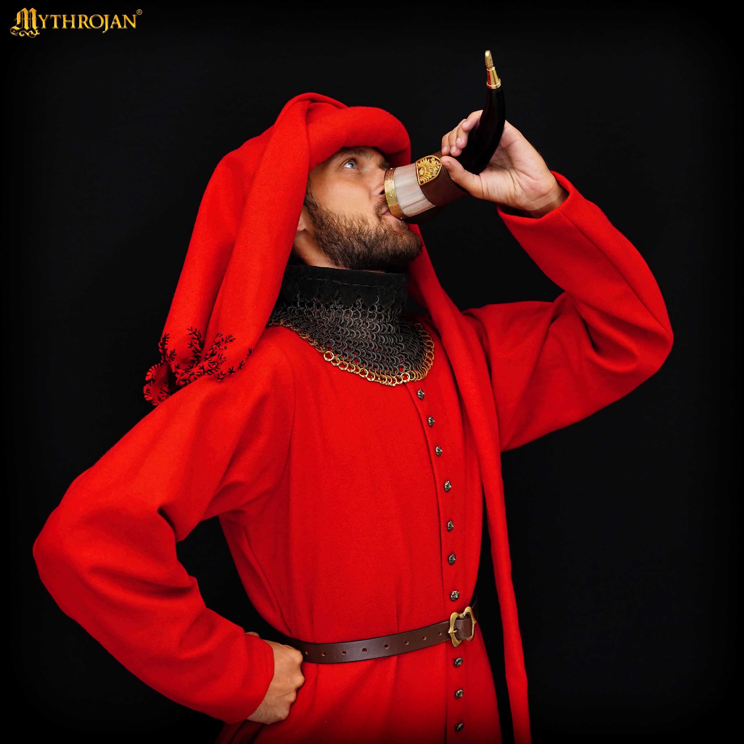 Imagen única de: Mythrojan The Tournament Champion - Viking Drinking Horn 350 Ml With Brown Leather Holder Authentic Medieval Inspired Viking Wine/mead Mug - Polished Finish