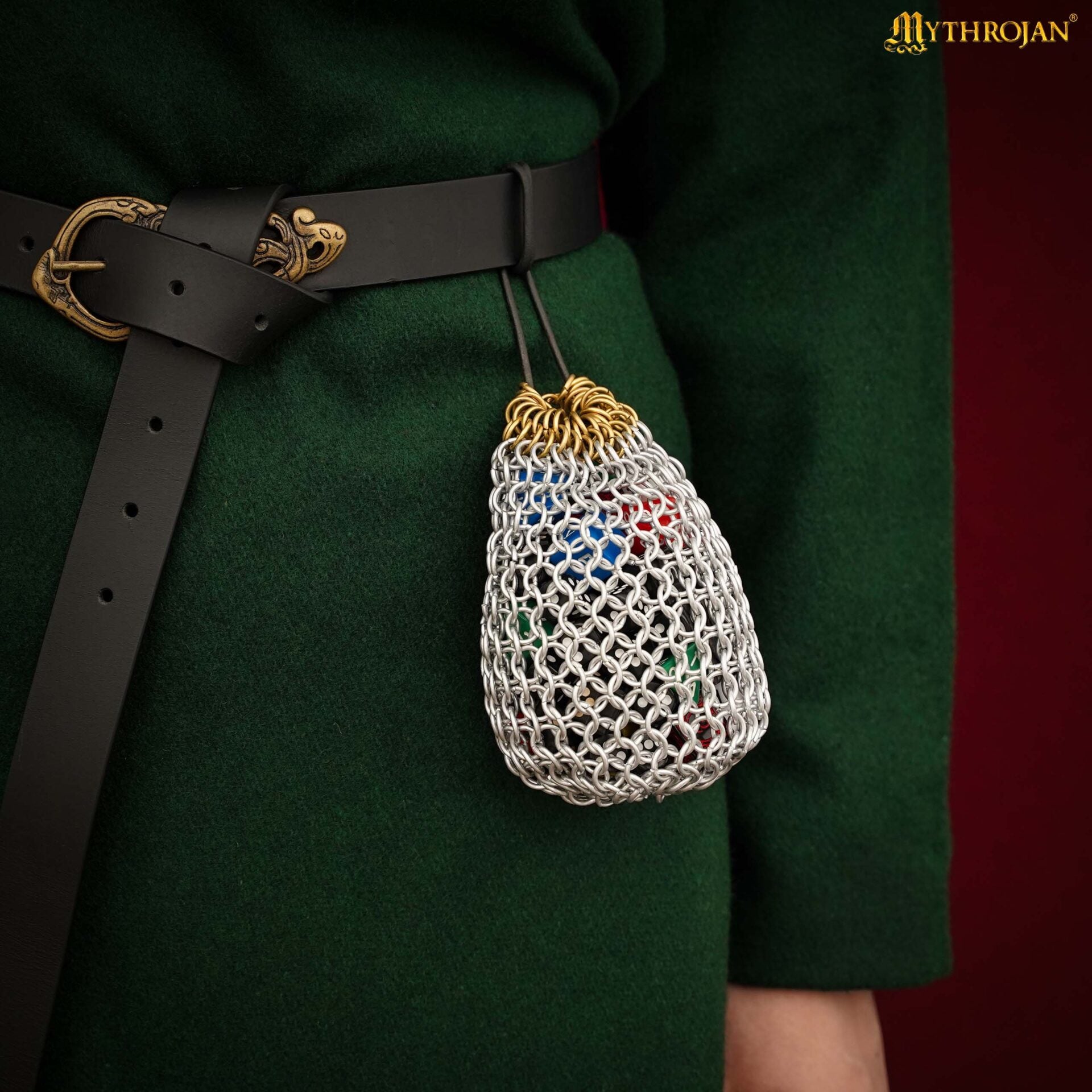Imagen única de: Bolsa de Dados de Cota de Malla Mythrojan - 8 Mm, Calibre 16 - Bolsa de Cordón de Aluminio Anodizado para Dnd, Larp y Juegos Medievales