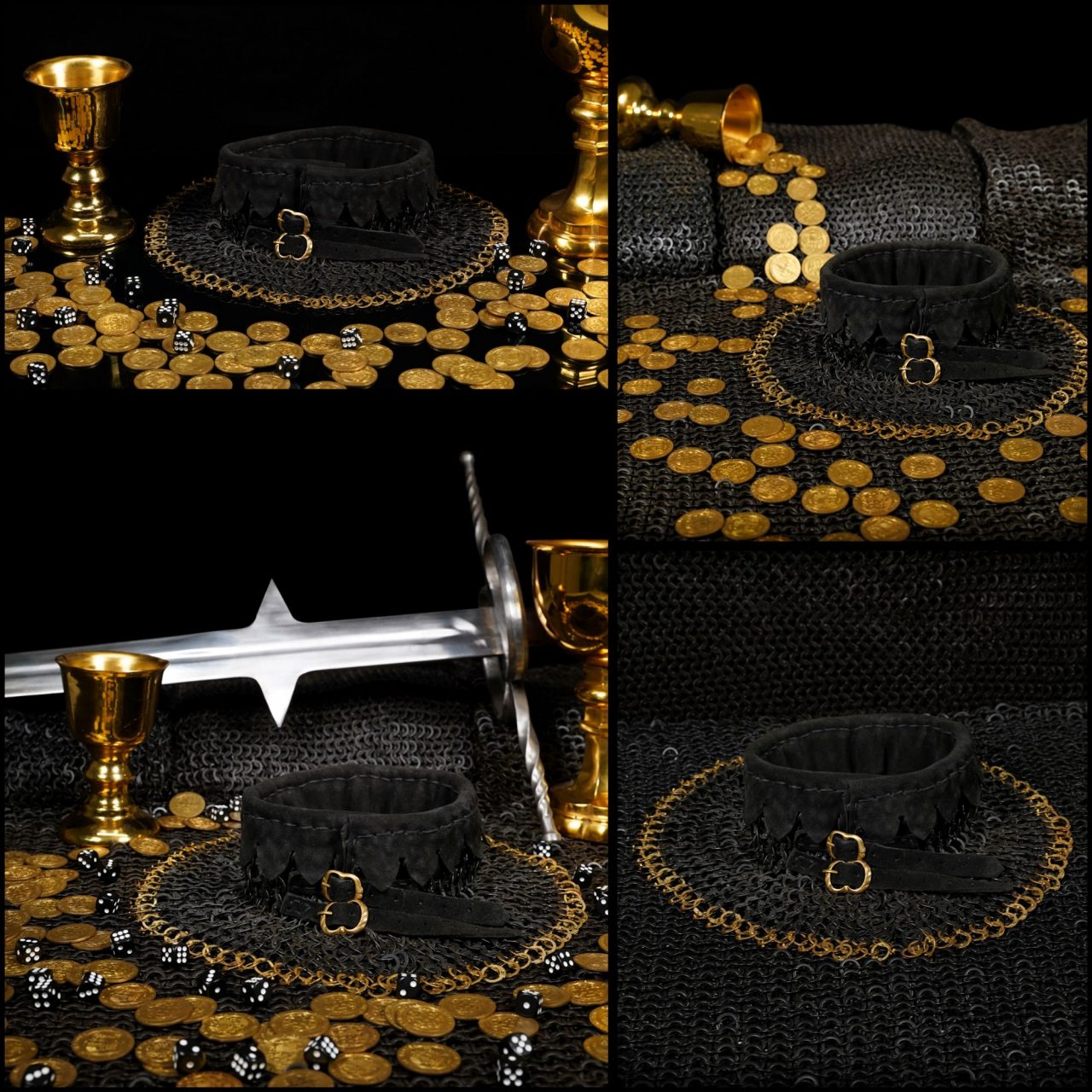 Imagen única de: Chainmail Standard "the Black Knight Gorget" - 9mm Flat Ring Round Rivets With Sturdy Red Padded Lining And Solid Brass Closing System - Mild Steel - Ideal For Stage Combat & Reenactments - Padded Lining