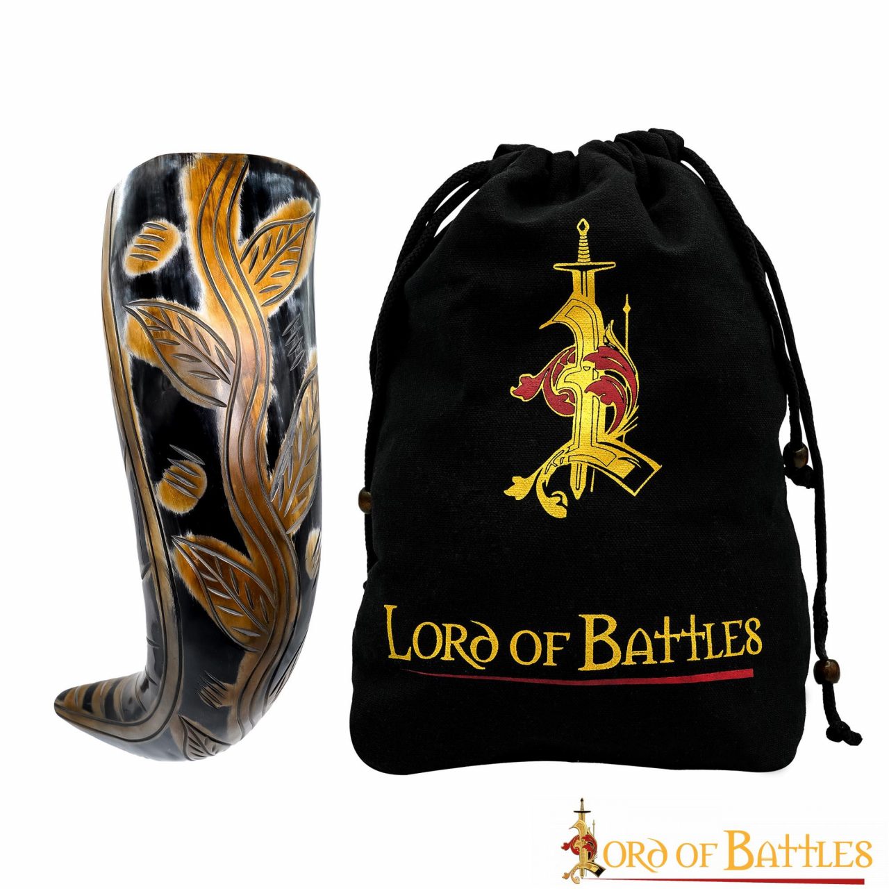 Imagen única de: Cuerno para Beber Vikingo Medieval 400 - 500 Ml con Diseños Grabados Cuerno de Buey Auténtico Hecho a Mano