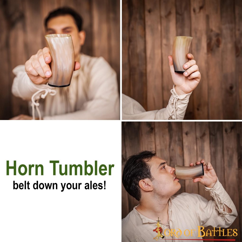 Imagen única de: Taza de Cerveza Medieval Vikinga Hecha a Mano con Auténtico Cuerno de Buey
