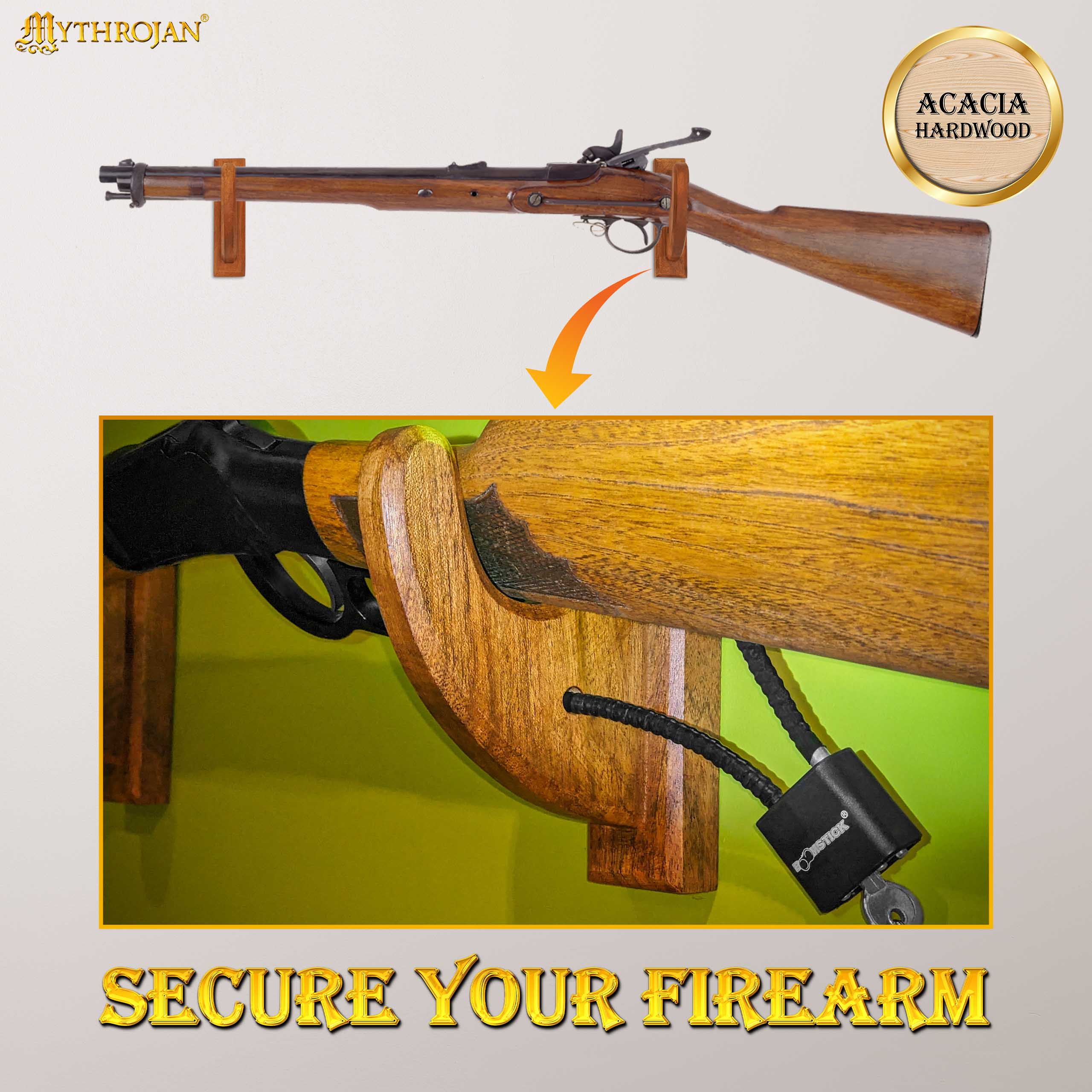 Imagen única de: Mythrojan Sólida Madera Dura Pistola Rifle Arma de Fuego Pantalla Pared Soportes Juego de 2, 6.7 "x4.5"