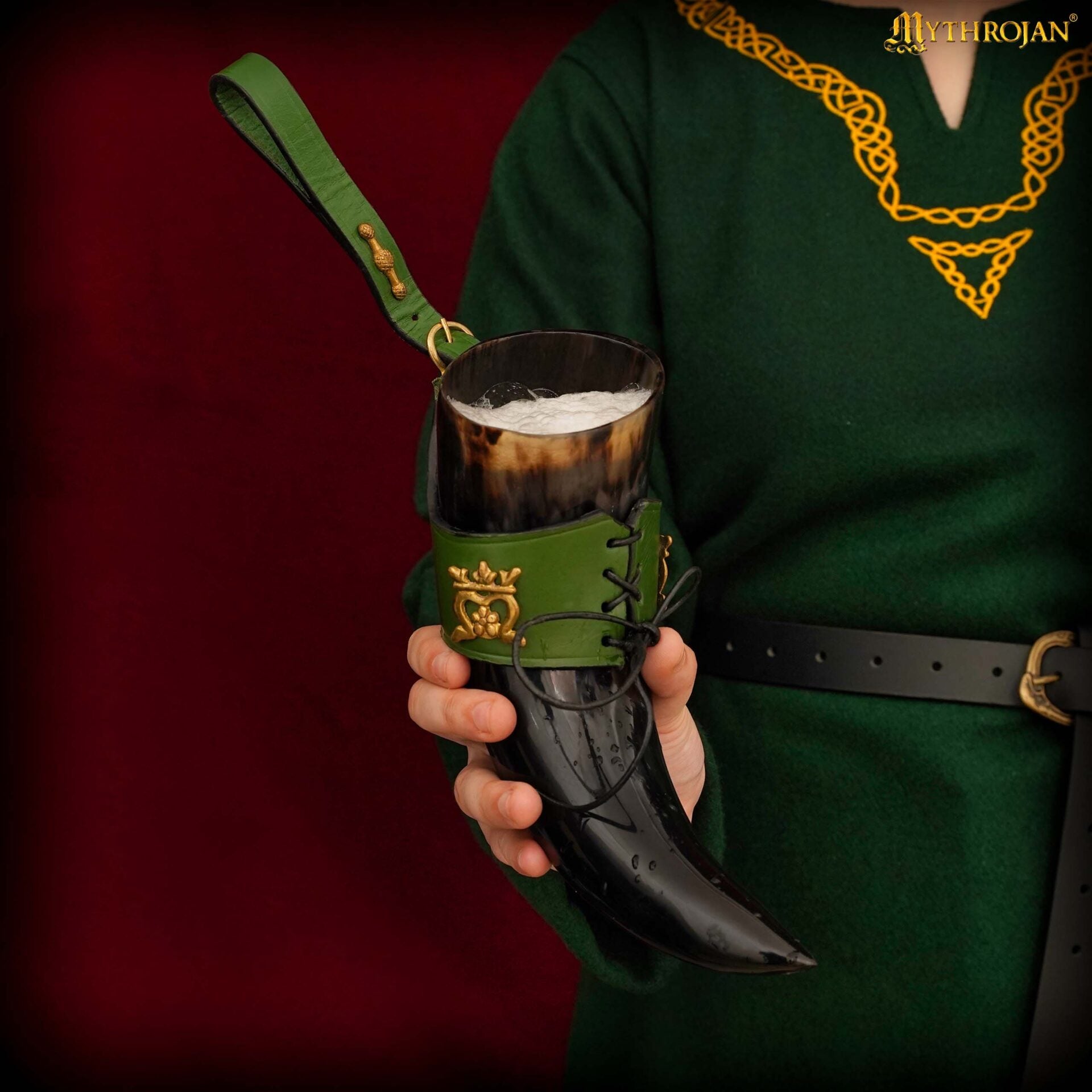 Imagen única de: Mythrojan The Elegant Lady 250 Ml Cuerno Vikingo para Beber con Funda de Cuero Verde
