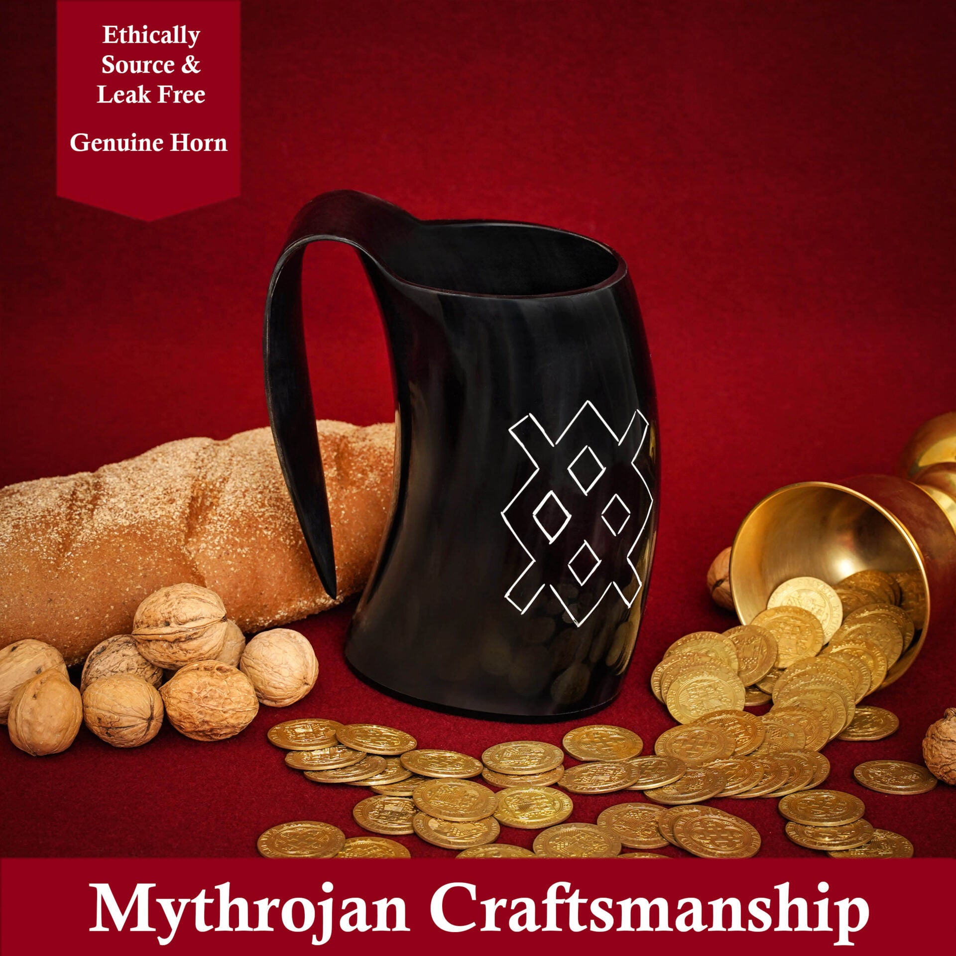 Imagen única de: Vaso Mythrojan Vaso Vikingo con Asa y Hebilla Medieval Renacimiento con Correa de Cuero - Patern Único 800ml