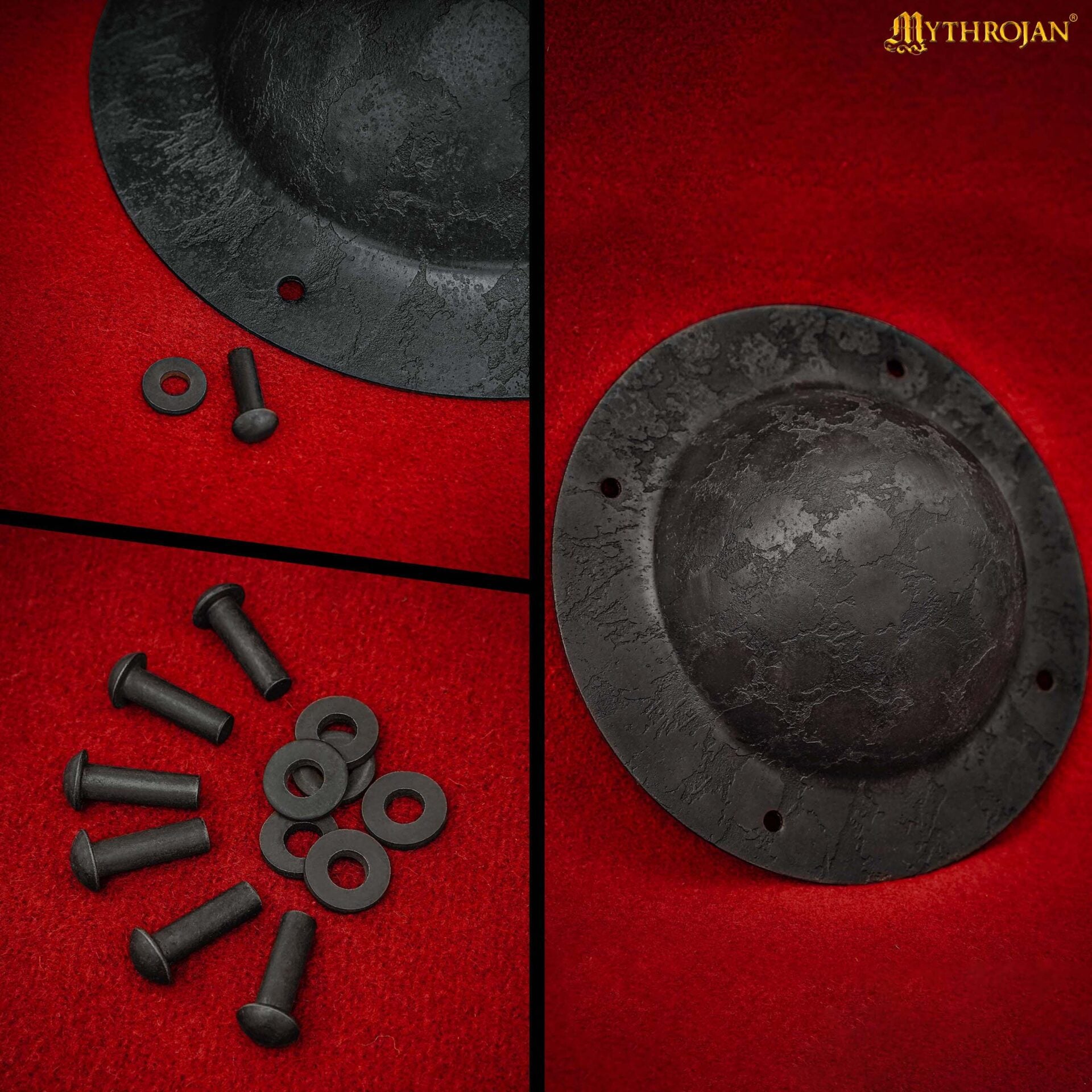 Imagen única de: Jefe de Escudo de Acero Antiguo Forjado a Mano con Remaches - Vikingo y Medieval