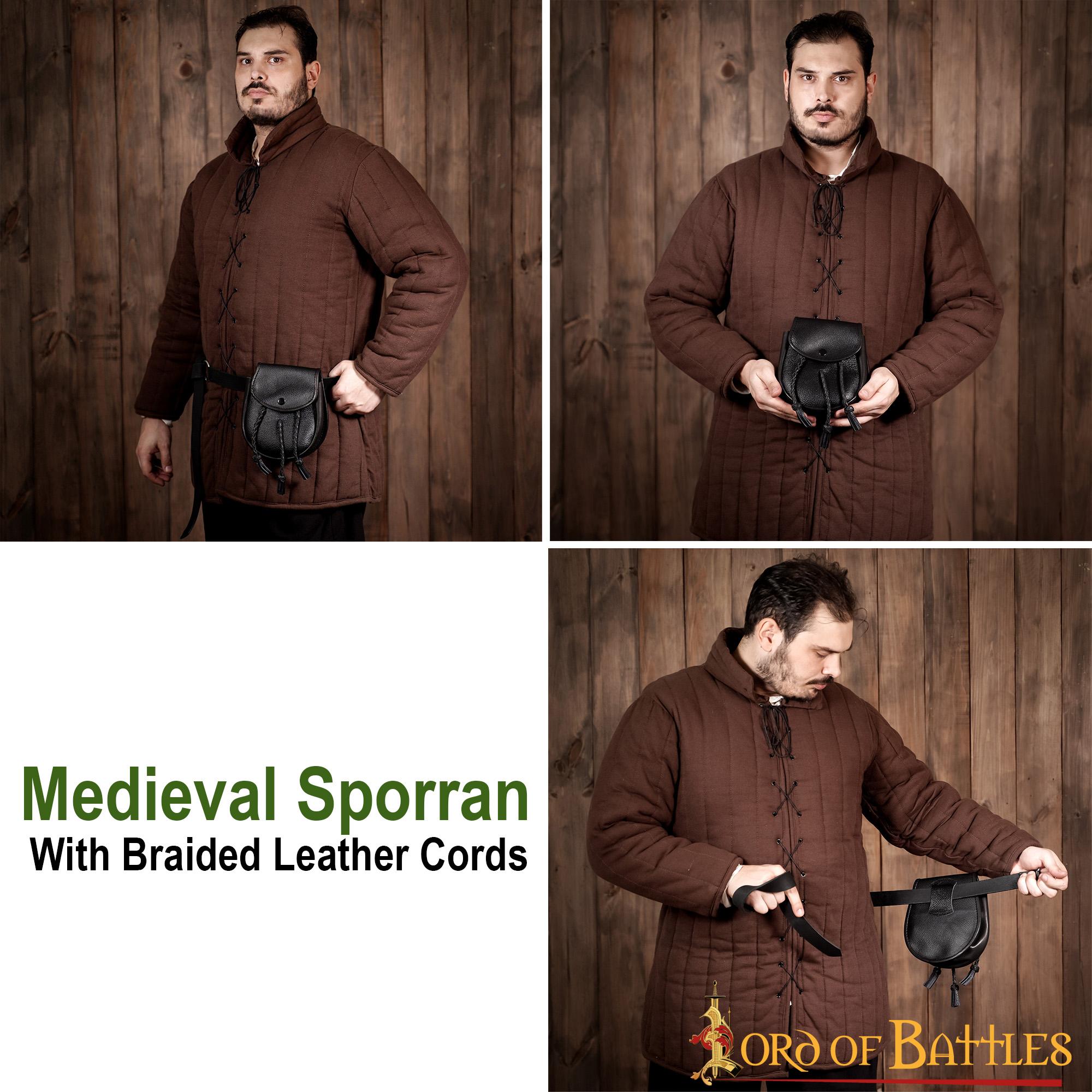 Imagen única de: Sporran Medieval con Borlas Trenzadas Hecho a Mano de Cuero Genuino