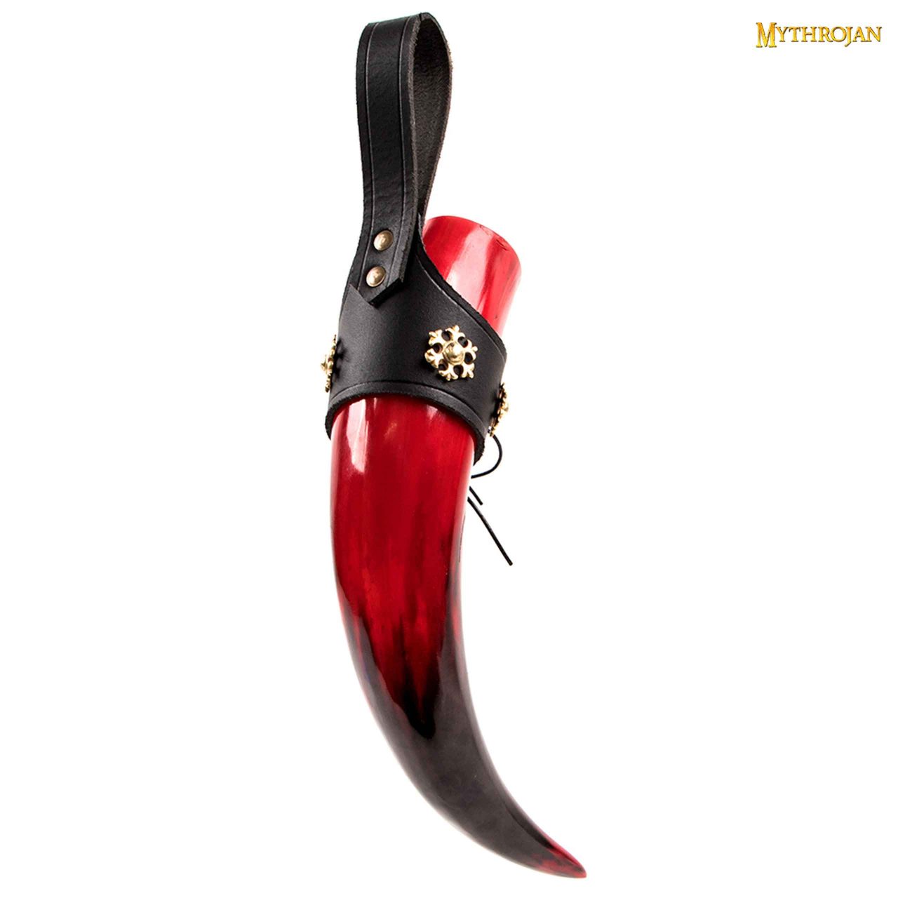Imagen única de: Taza Medieval para Beber Hidromiel 400ml Rojo Vikingo Cuerno de Buey con Soporte de Cuero Negro Pulido