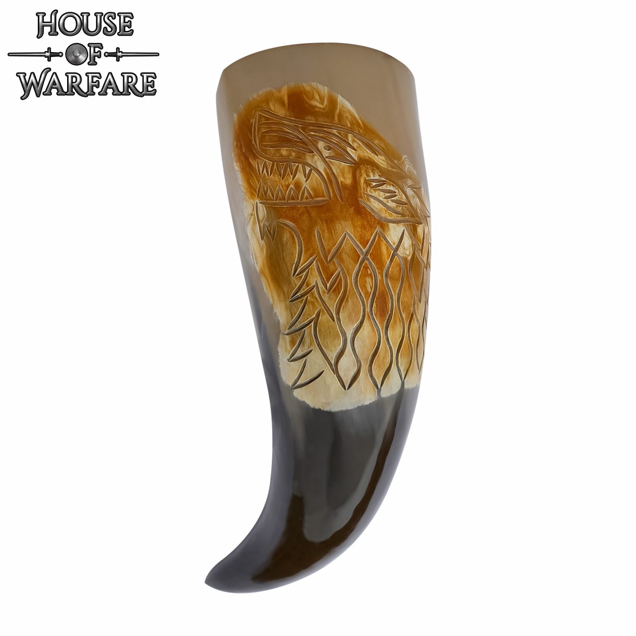 Imagen única de: Cuerno para Beber Vikingo Auténtico Fenrir Wolf - Cuerno de Buey Pulido Grabado a Mano - Inspiración Nórdica