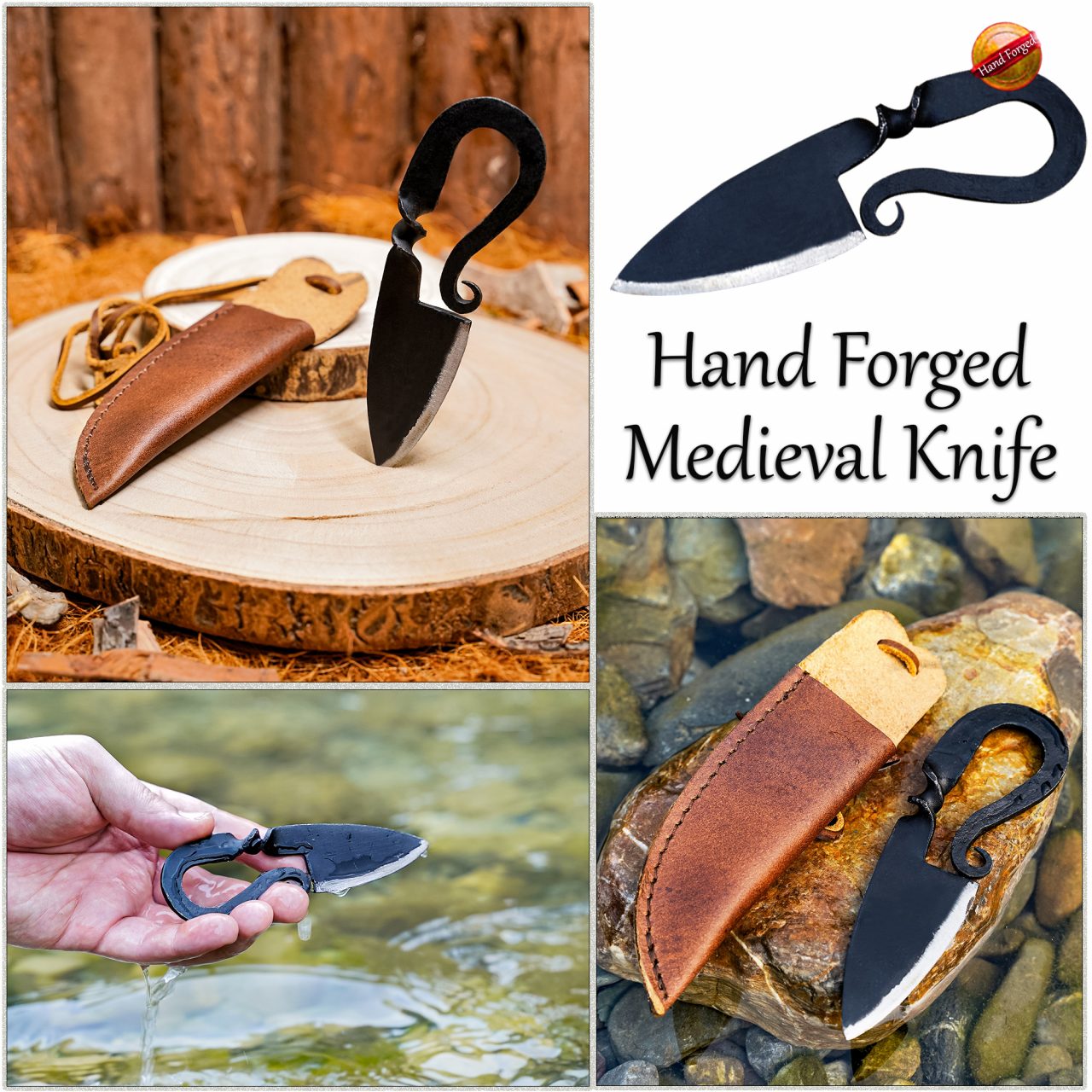 Imagen única de: Cuchillo Medieval Forjado a Mano con Funda de Cuero Auténtico