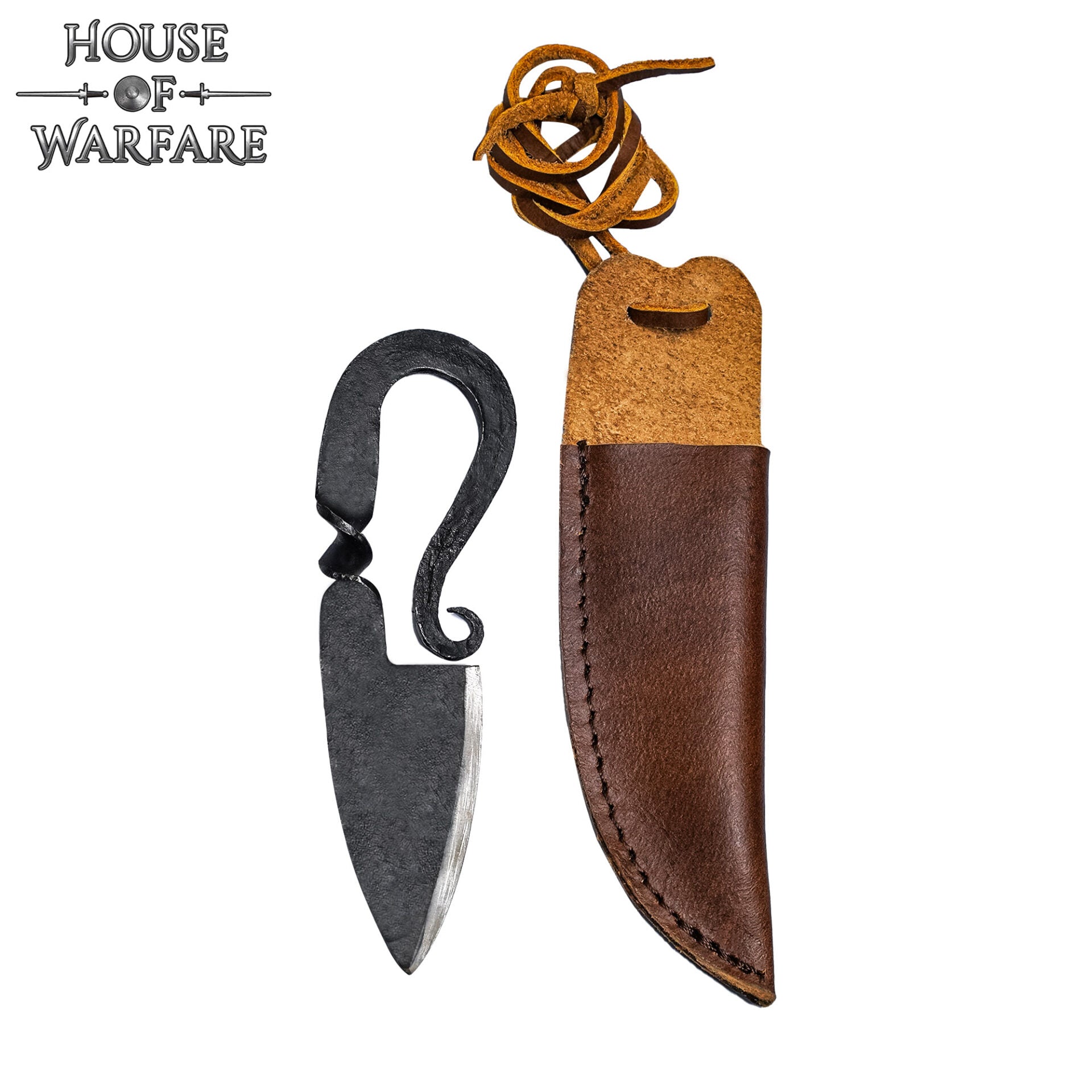 Imagen única de: Cuchillo Medieval Forjado a Mano con Funda de Cuero Auténtico