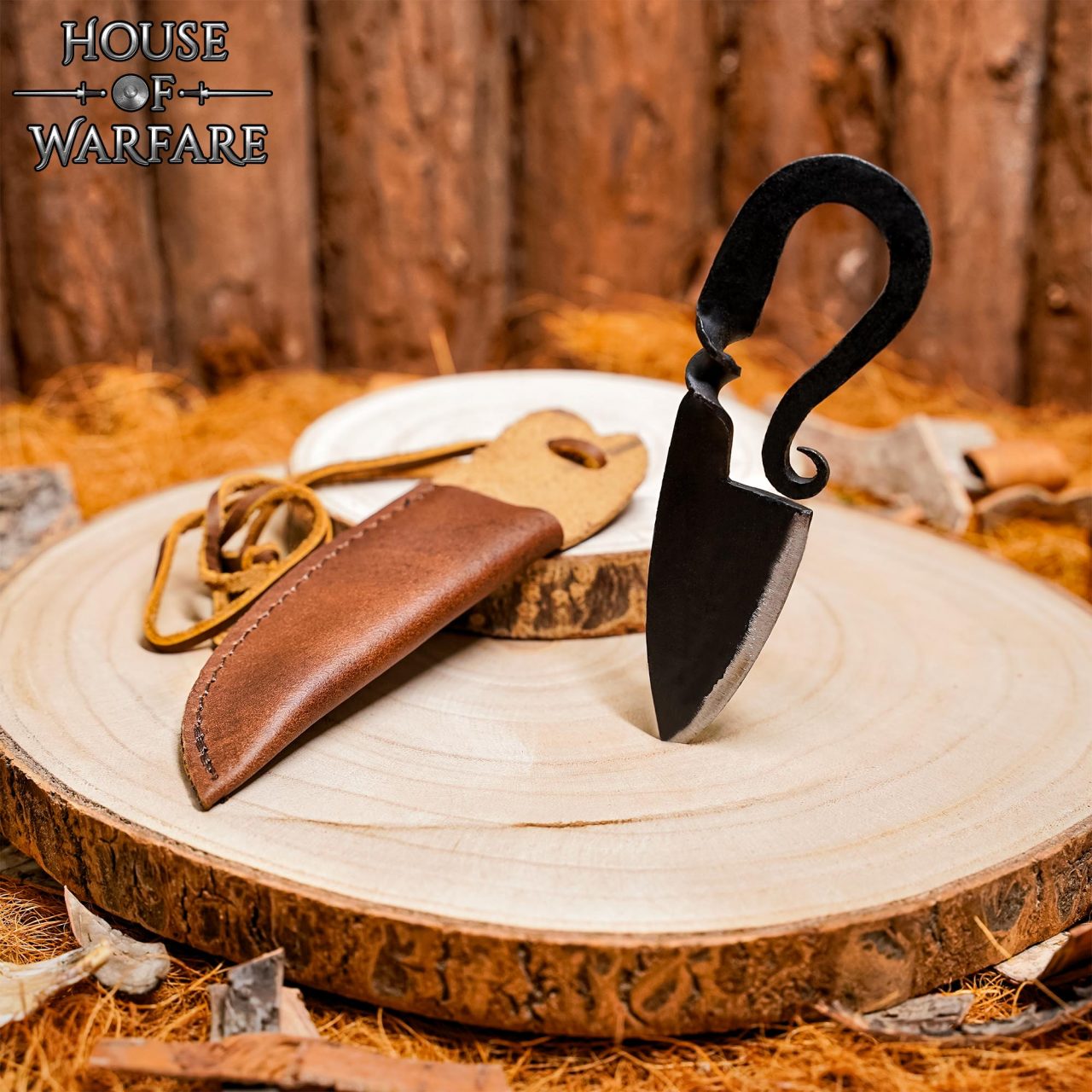 Imagen única de: Cuchillo Medieval Forjado a Mano con Funda de Cuero Auténtico