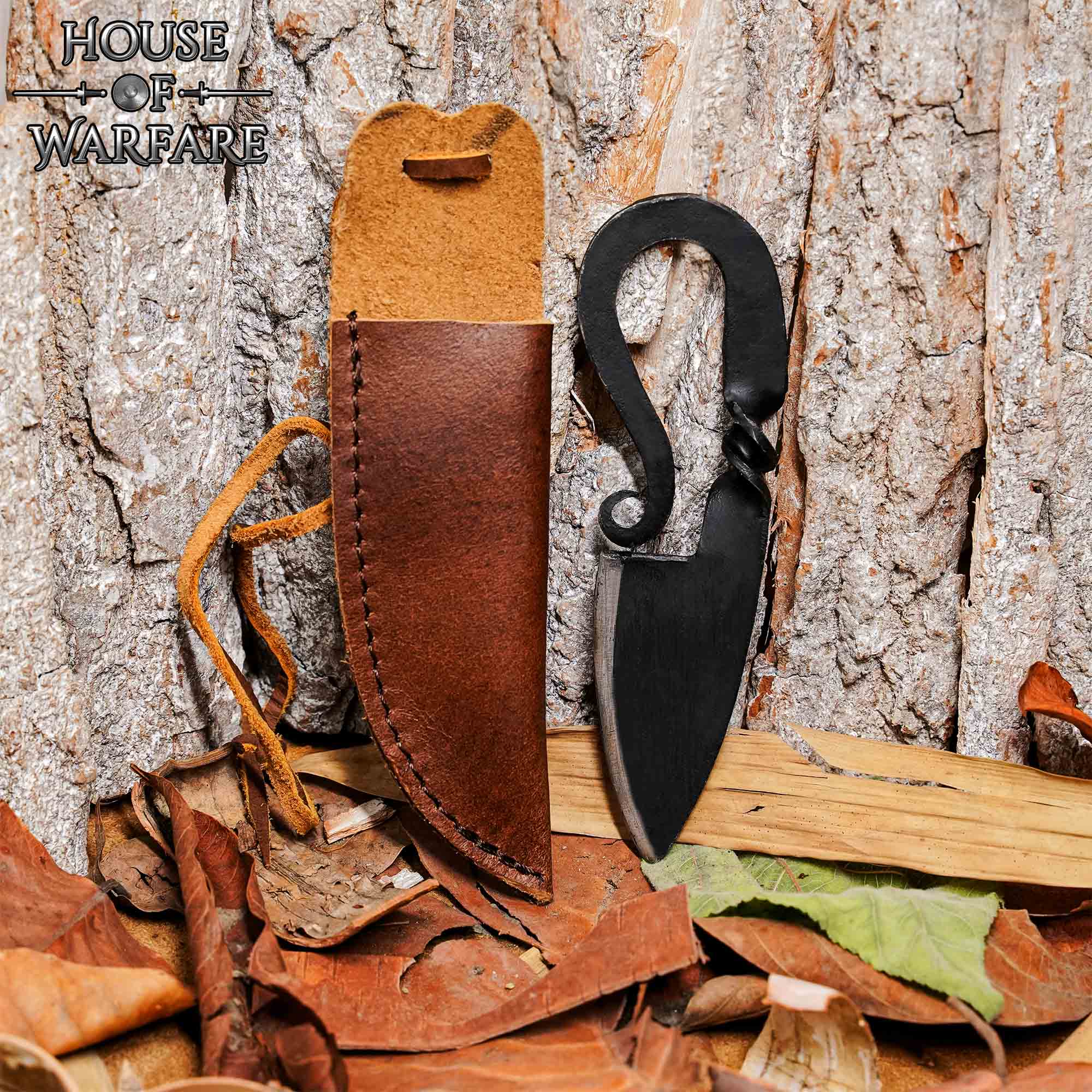 Imagen única de: Cuchillo Medieval Forjado a Mano con Funda de Cuero Auténtico