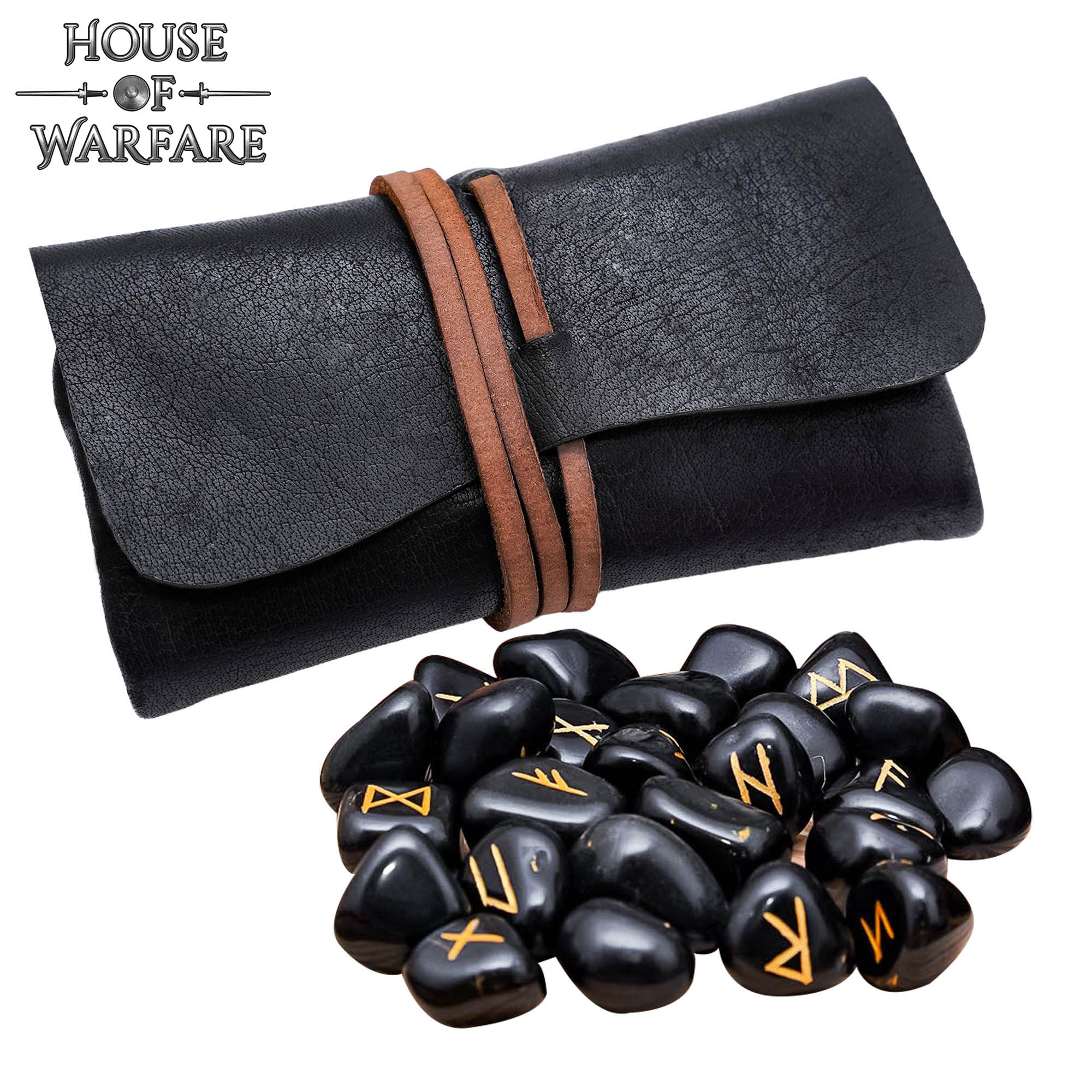 Imagen única de: Juego de Piedras Rúnicas Vikingas con Estuche de Cuero Negro - Adivinación y Estrategia Nórdica