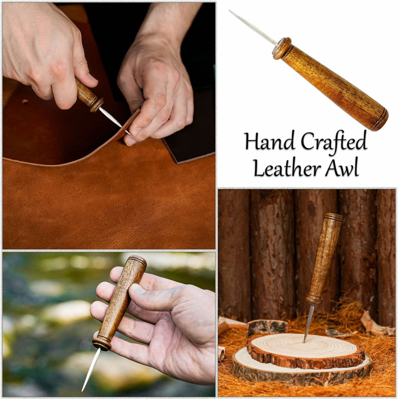 Imagen única de: Lezna de Cuero - Mango de Madera Pulida - Herramienta de Costura Tradicional