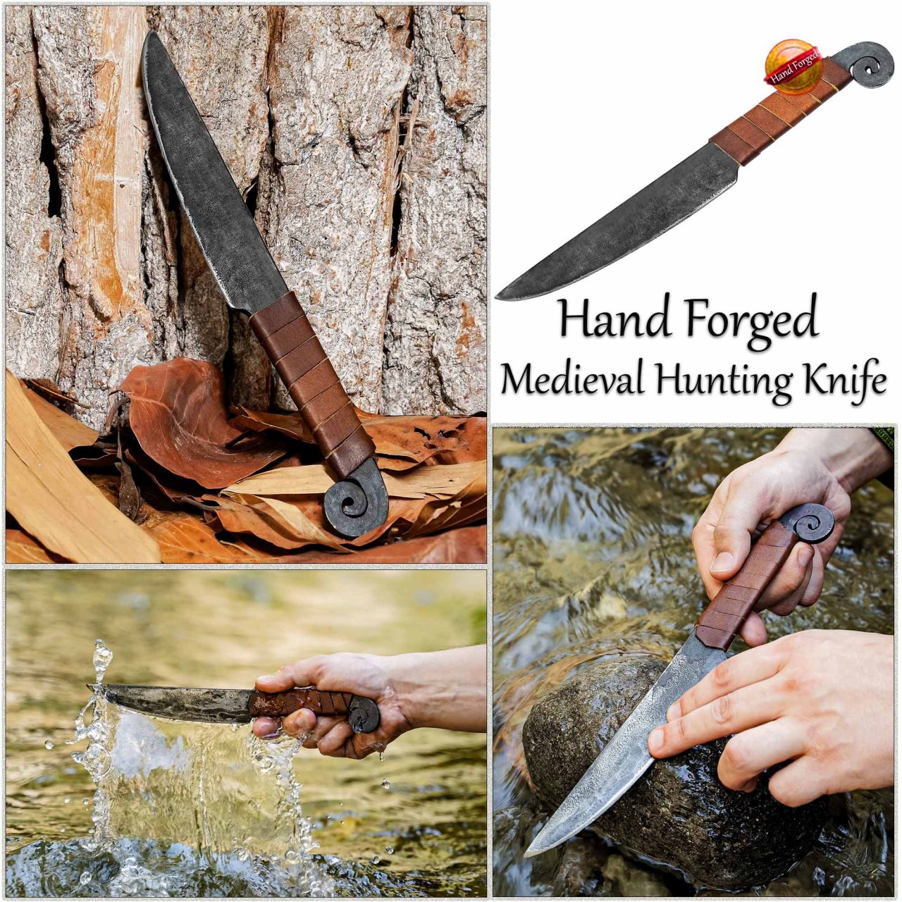 Imagen única de: Cuchillo de Caza Medieval Forjado a Mano