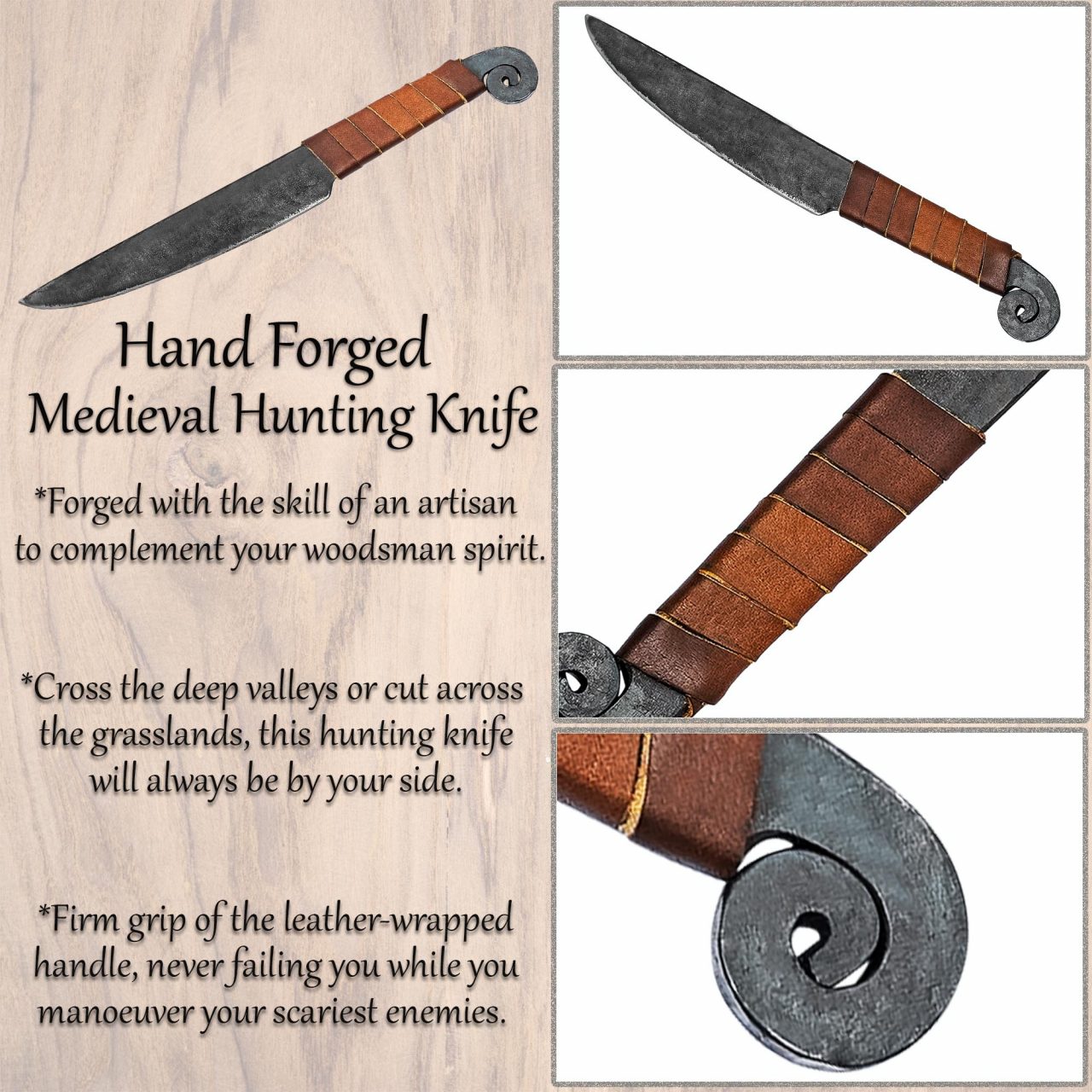Imagen única de: Cuchillo de Caza Medieval Forjado a Mano