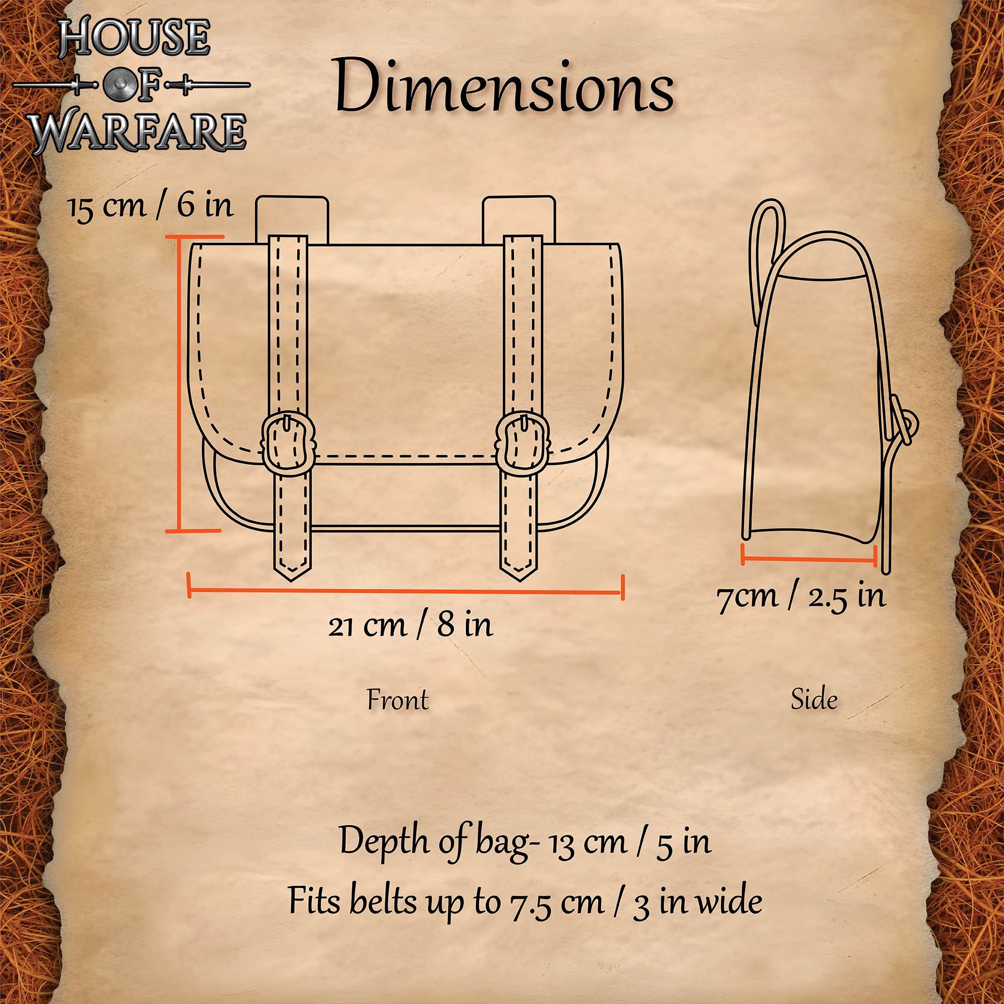 Imagen única de: Riñonera Grande de Cuero Marrón Mercante - Bolsa Medieval con Hebillas Dobles de Latón