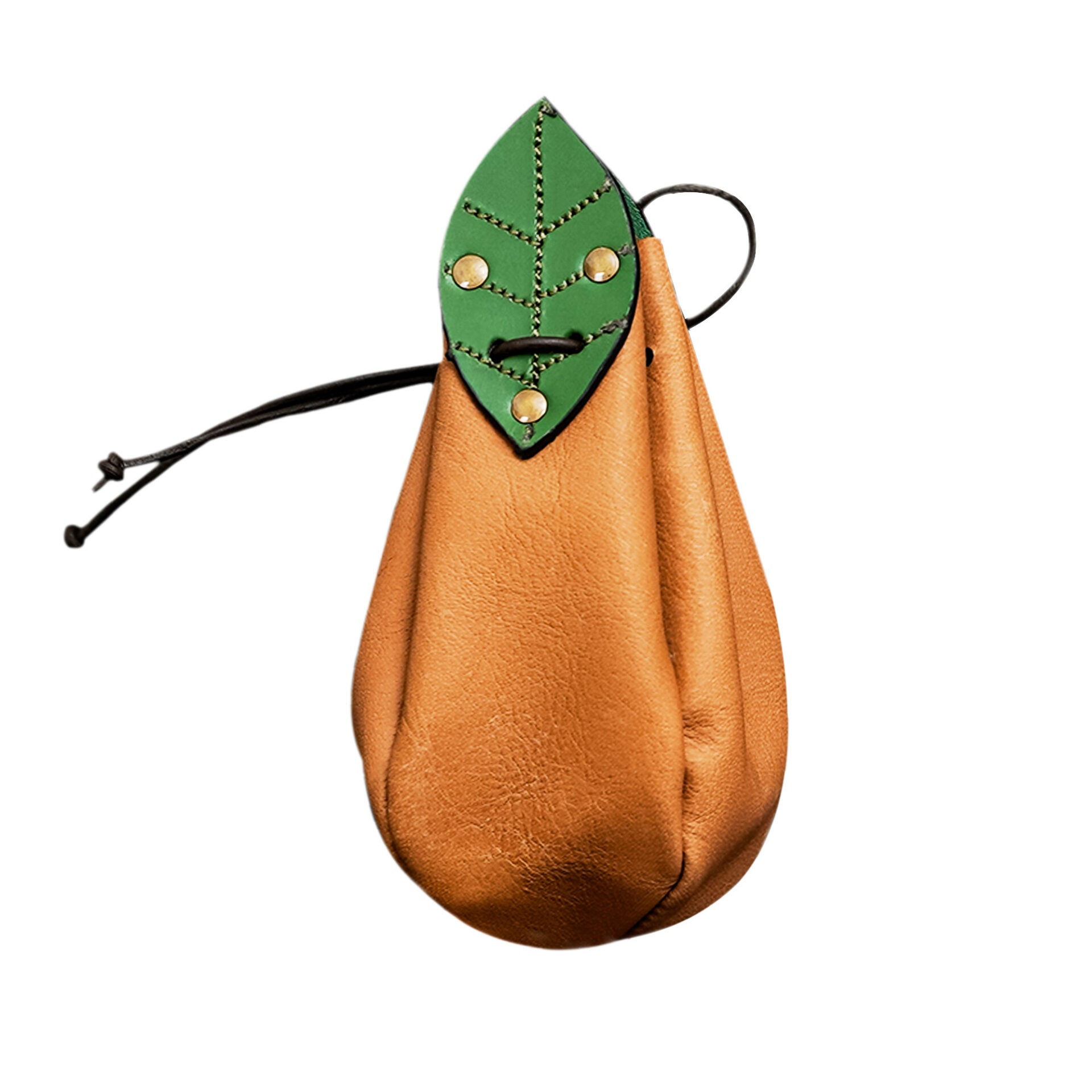 Imagen única de: Funda Medieval de Cuero para Cinturón con Detalles de Hojas - Funda de Cordón Marrón Claro para Monedas y Accesorios