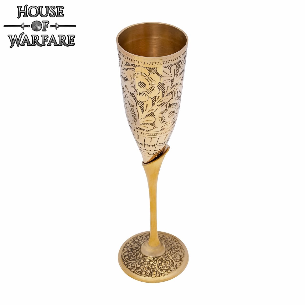 Imagen única de: Cáliz Copa de Latón Grabado con Motivo Floral - Decoración Artesanal Medieval