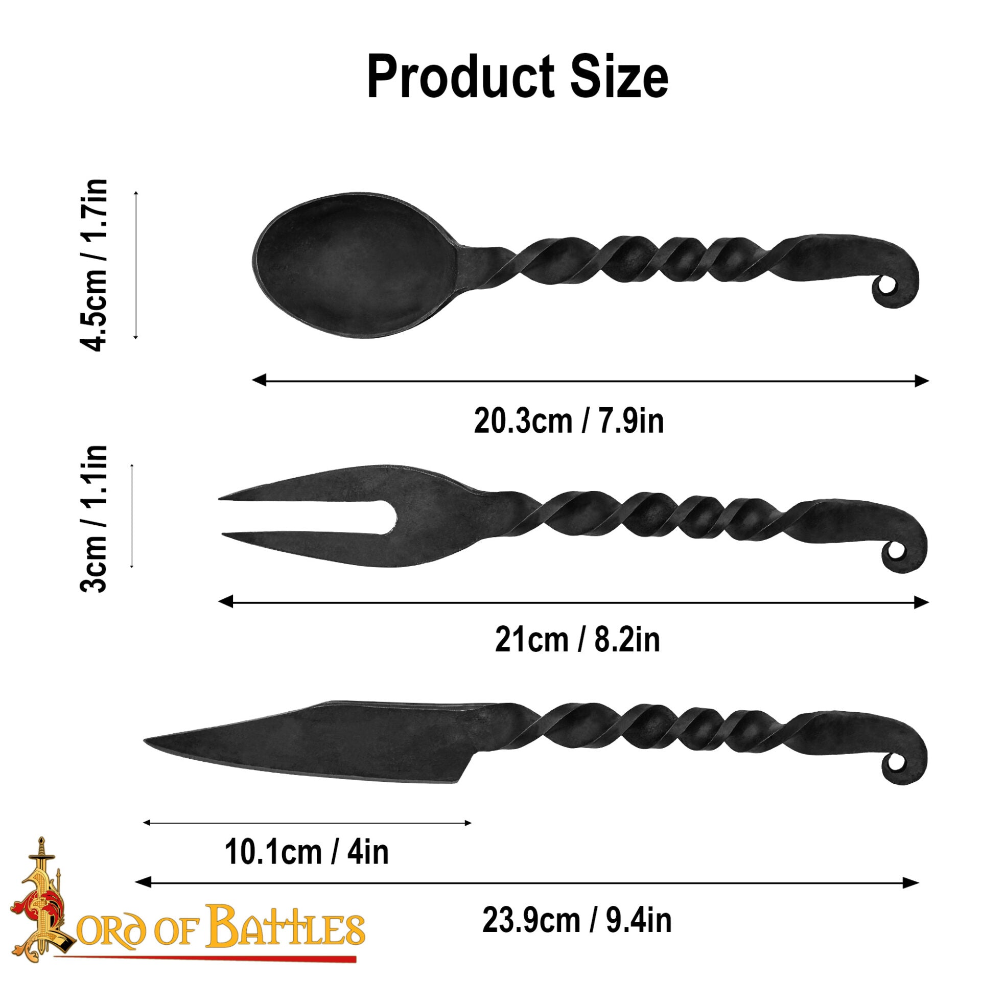 Imagen única de: Juego de Cubiertos Medievales Forjados a Mano Cuchara, Tenedor y Cuchillo