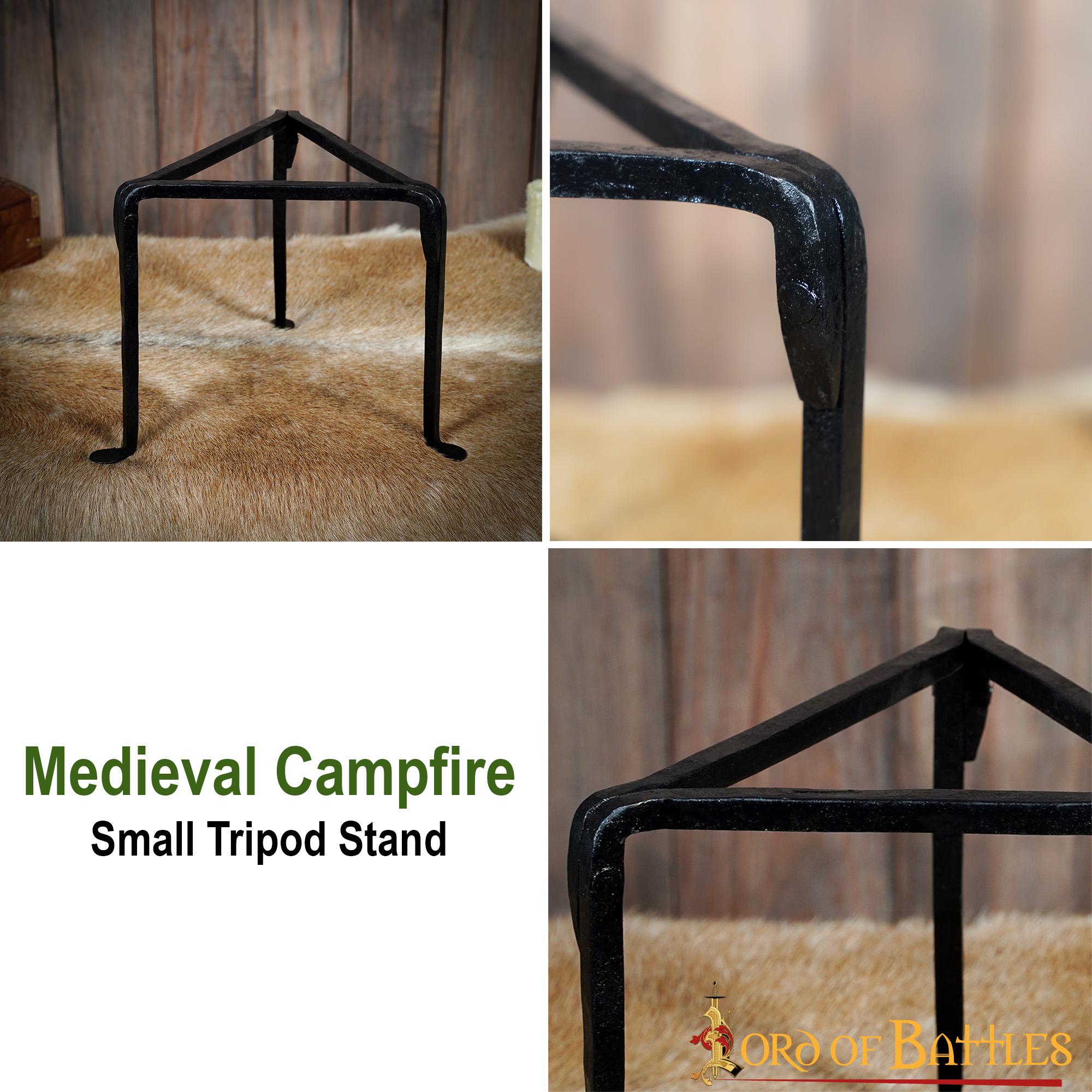 Imagen única de: Trípode de Hierro Forjado a Mano - 9 Pulgadas Acabado Negro - Soporte Medieval para Olla de Campamento