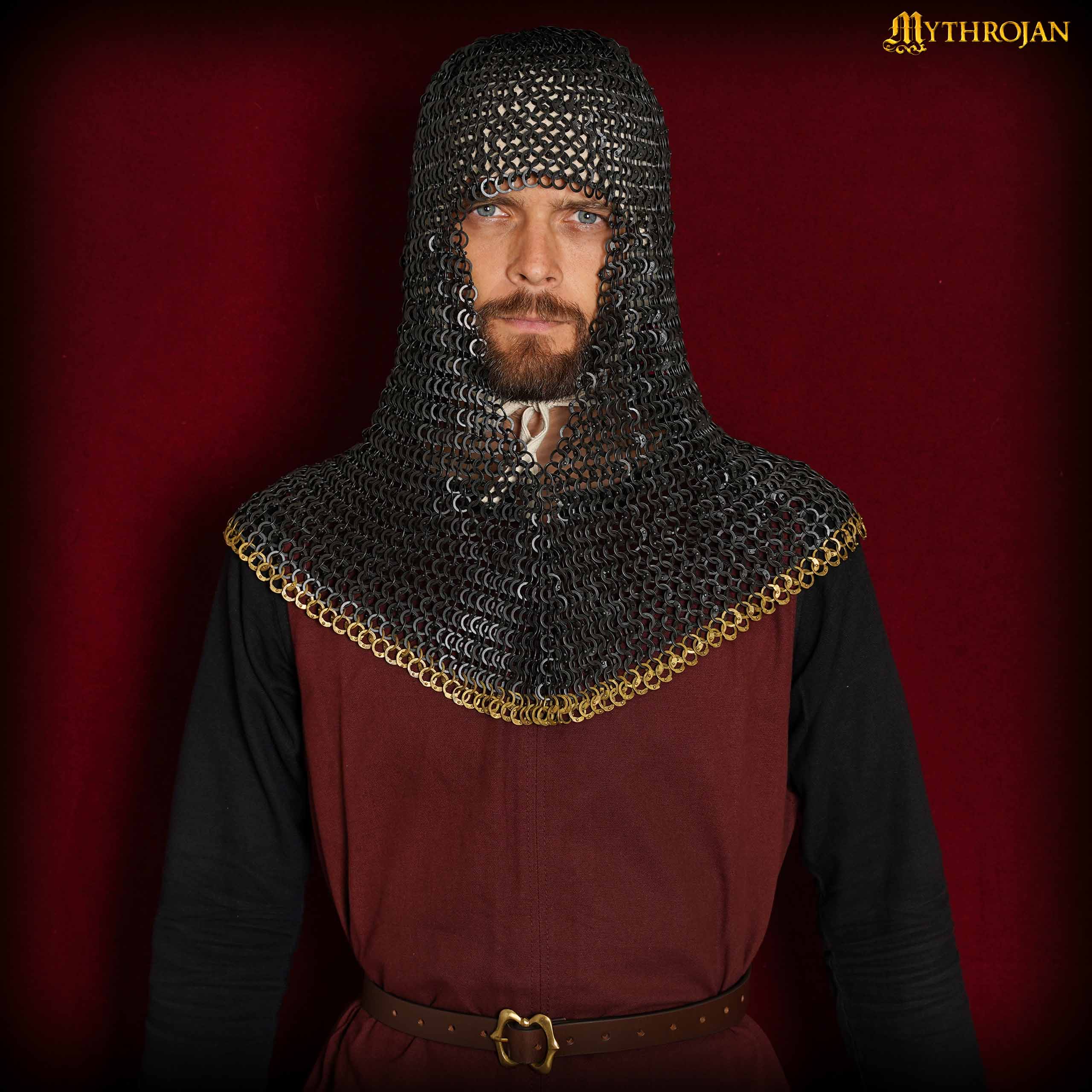 Cota de Malla Medieval 9mm 18g Anillo Plano Remache Redondo Ennegrecido con Adornos de Latón - Imagen 1