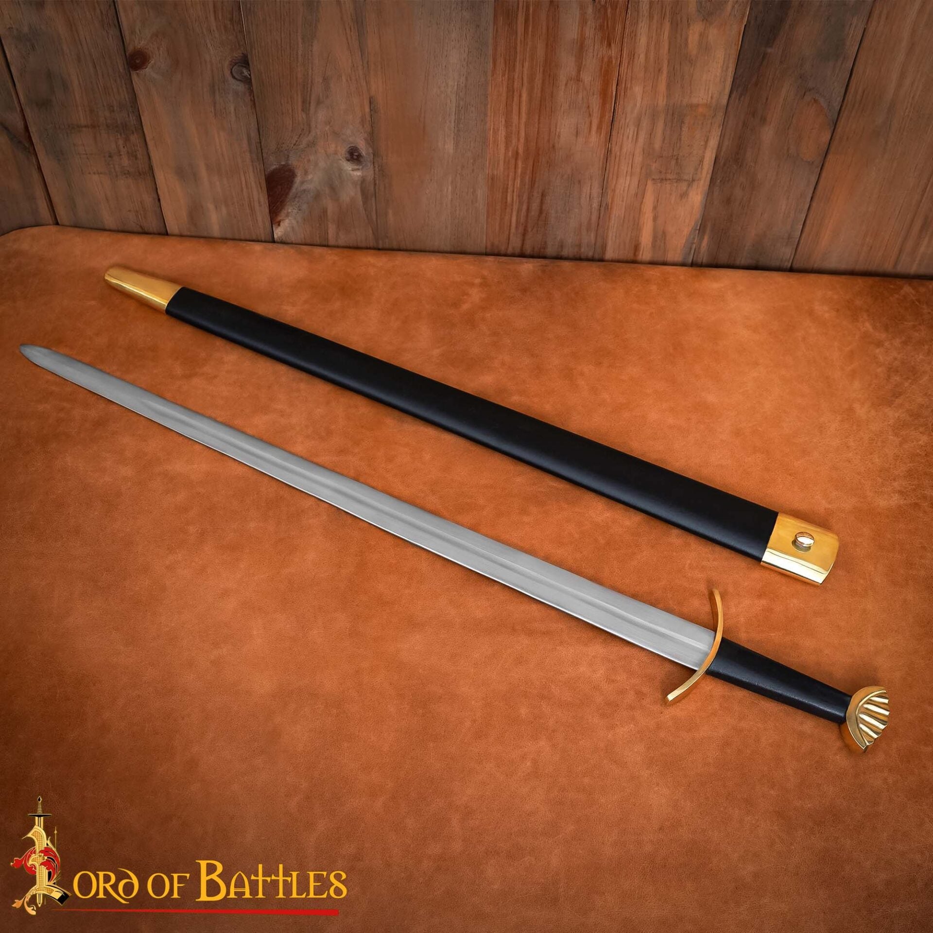Imagen única de: Espada Vikinga Decorativa de Acero Forjada a Mano con Pomo y Vaina de Latón -espada de Exposición Pulida