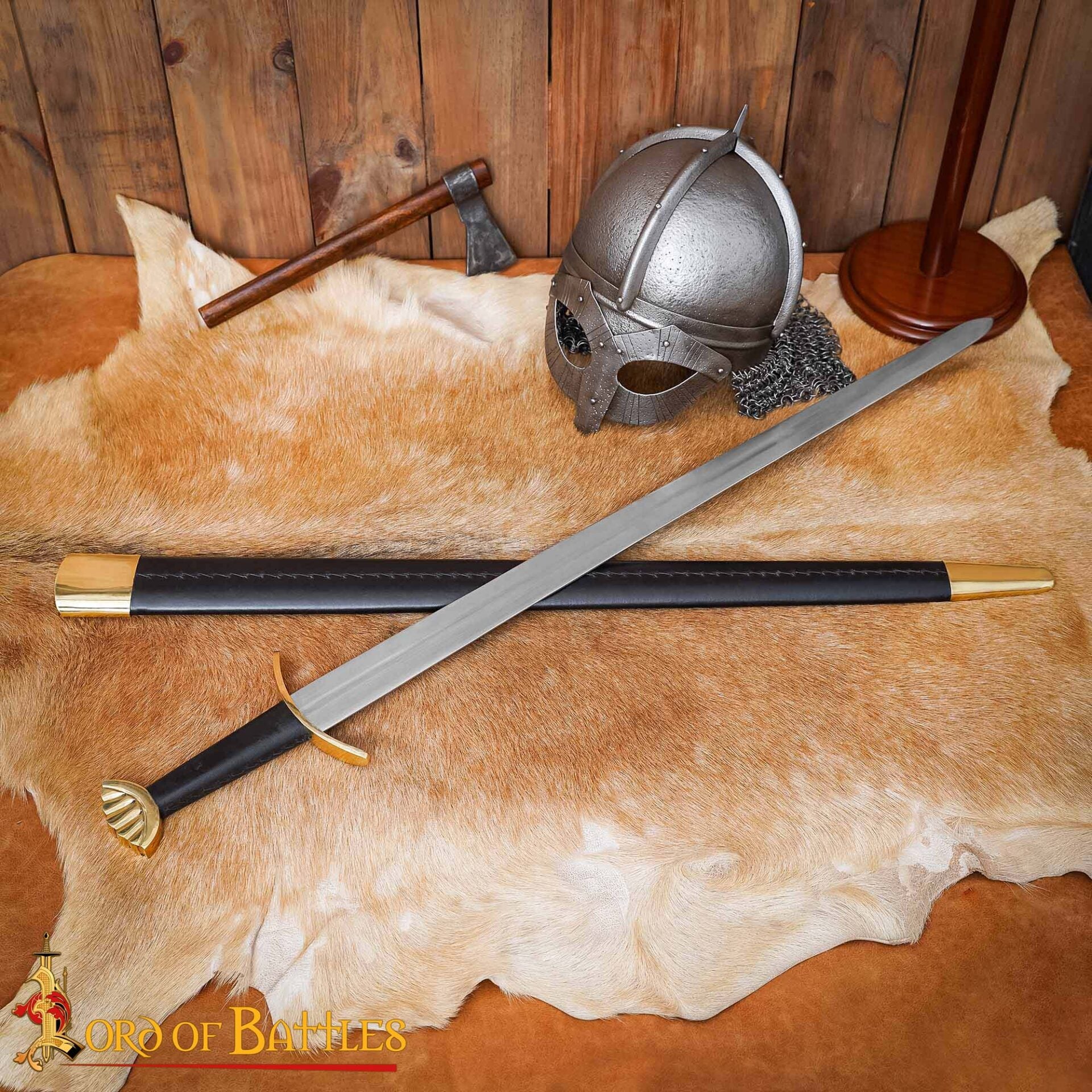 Imagen única de: Espada Vikinga Decorativa de Acero Forjada a Mano con Pomo y Vaina de Latón -espada de Exposición Pulida