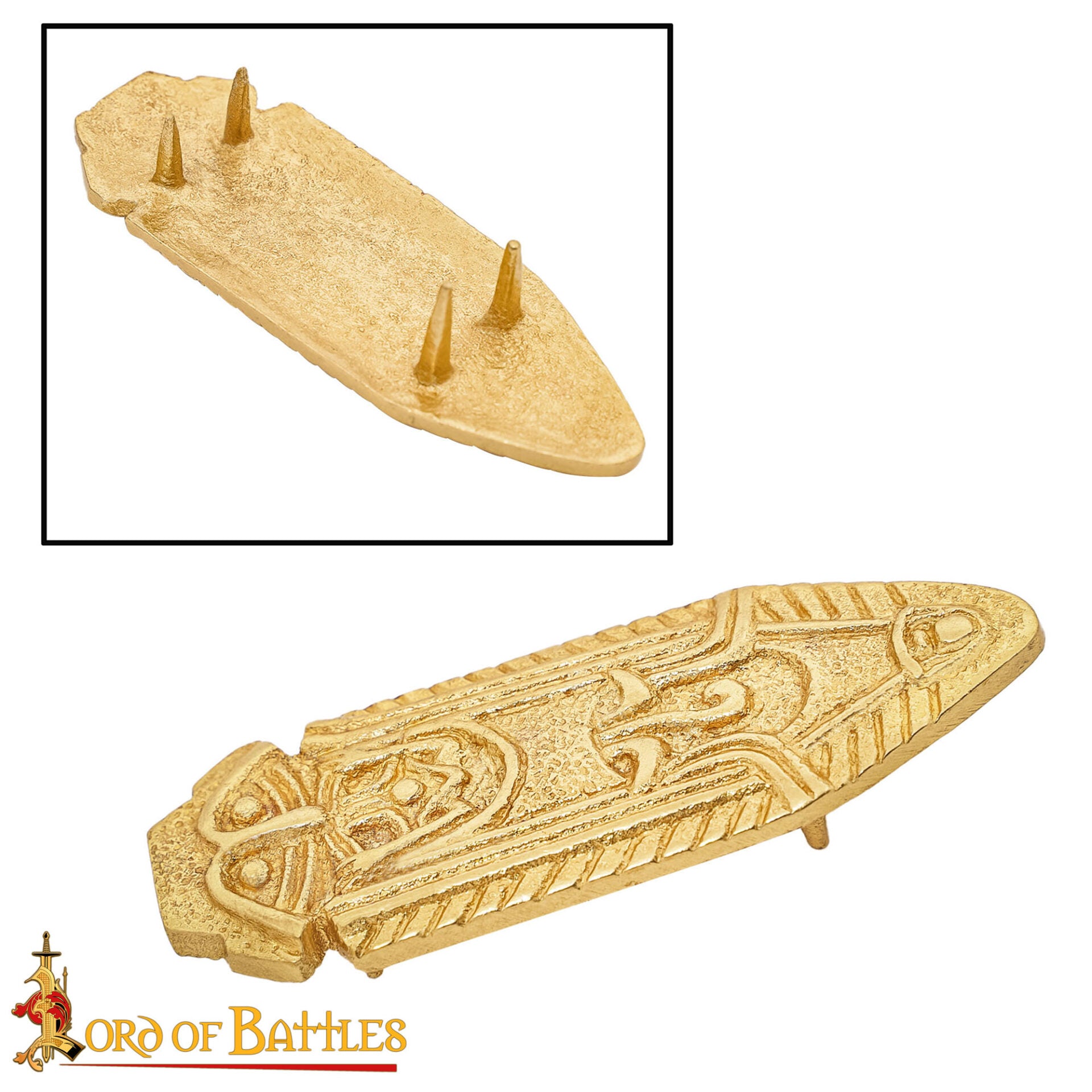 Imagen única de: Punta de Cinturón de Latón Vikingo - Chape Grabado - Accesorio Medieval de Latón Macizo para Cinturón
