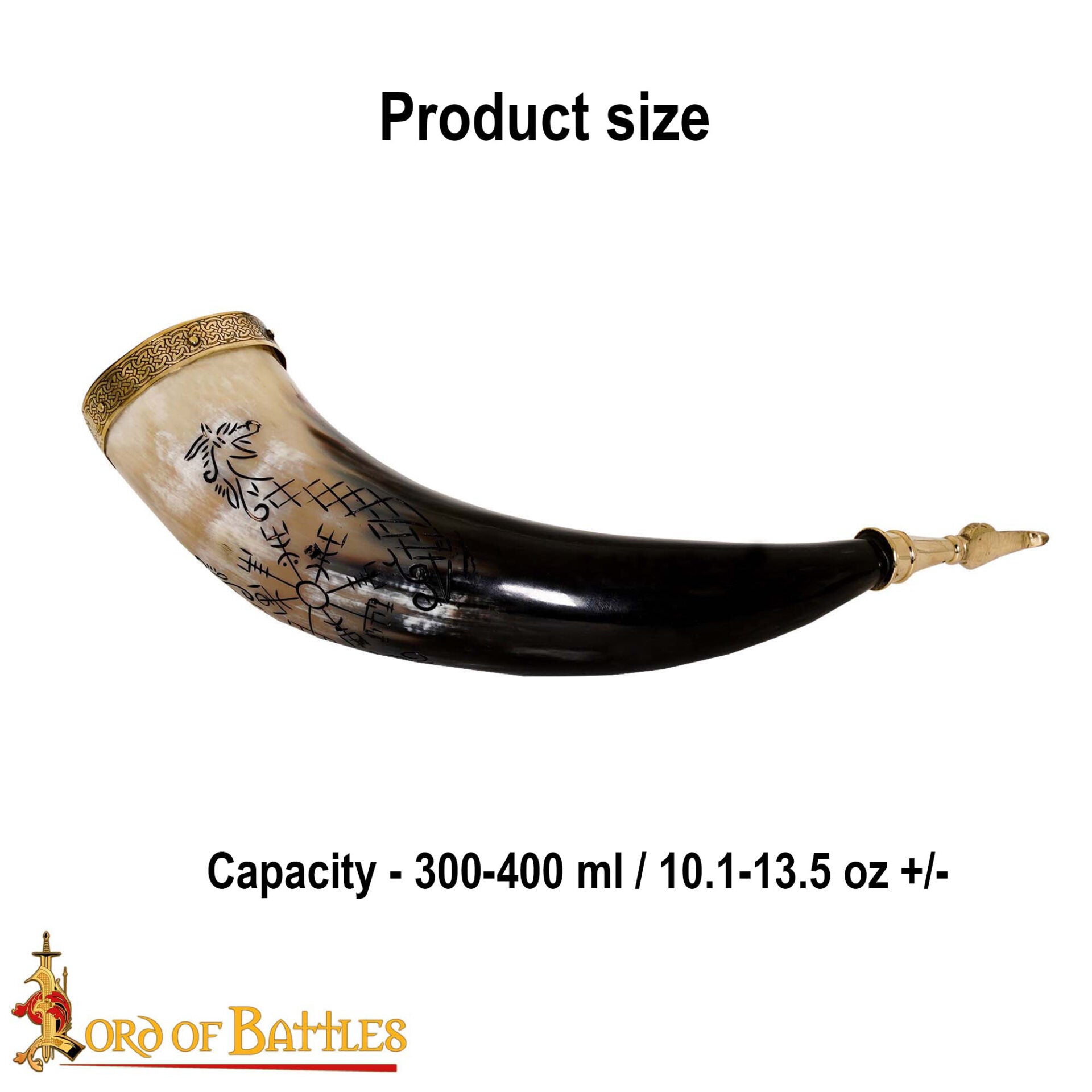 Imagen única de: Cuerno Vikingo para Beber con Brújula y Grabado de Jormungandr - Cuerno de Buey Hecho a Mano