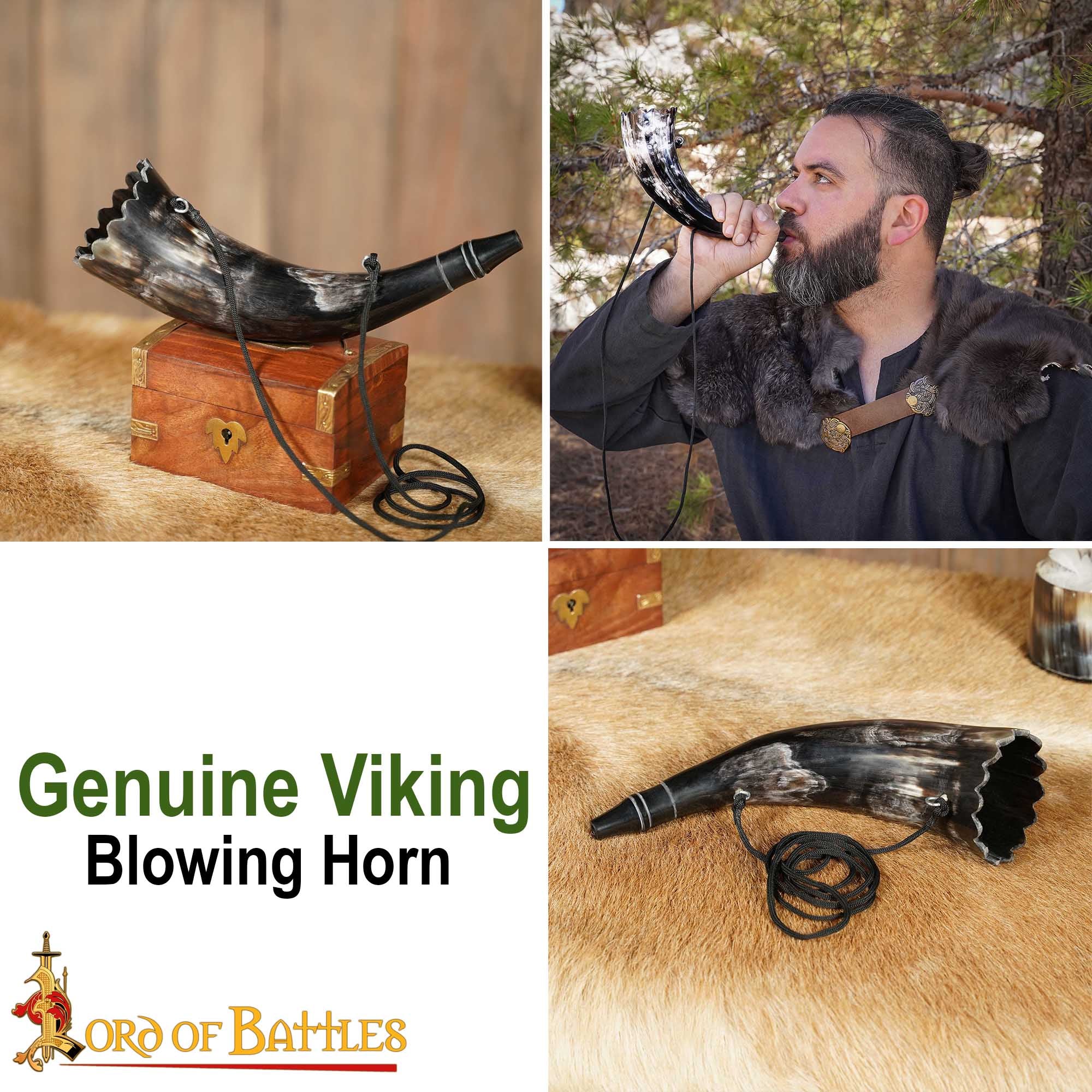 Imagen única de: Cuerno Soplador Vikingo Hecho a Mano - Cuerno de Buey Pulido para Caza y Señales con Cuerda de Transporte