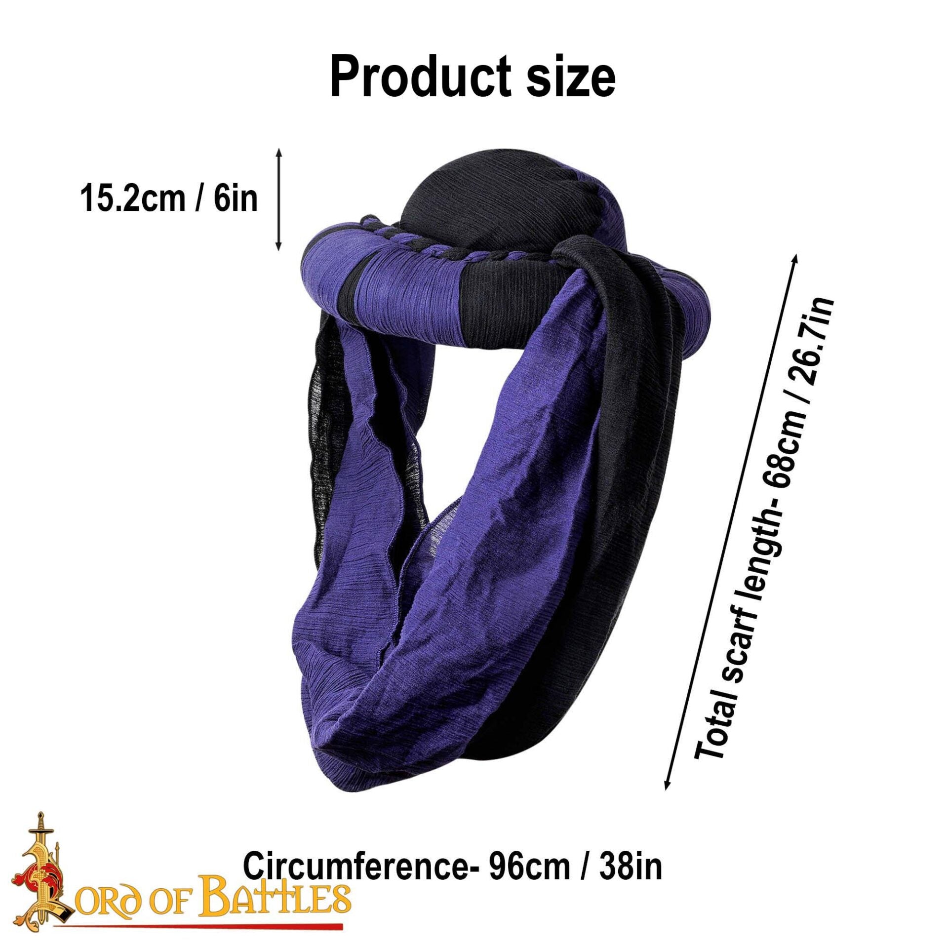 Imagen única de: Turbante Medieval Sarraceno - Negro y Violeta Desierto Head Wrap para Larp, Fantasía y Temas Históricos