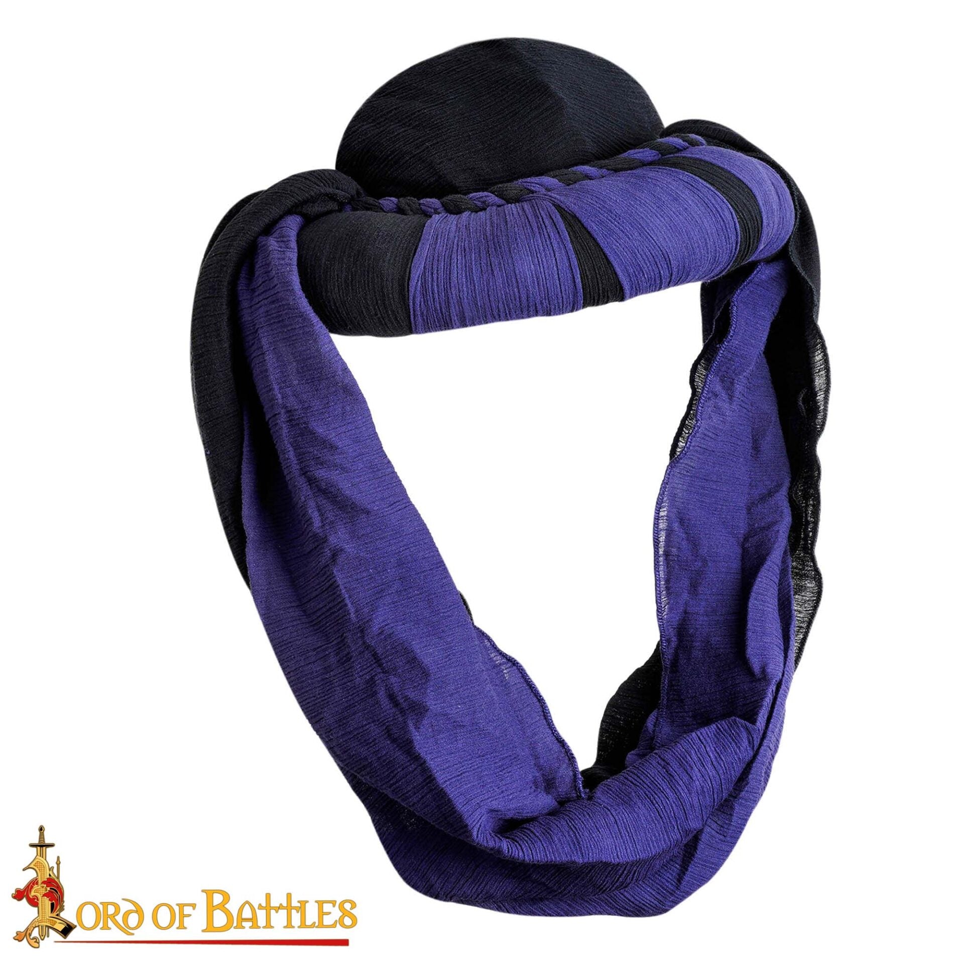 Imagen única de: Turbante Medieval Sarraceno - Negro y Violeta Desierto Head Wrap para Larp, Fantasía y Temas Históricos
