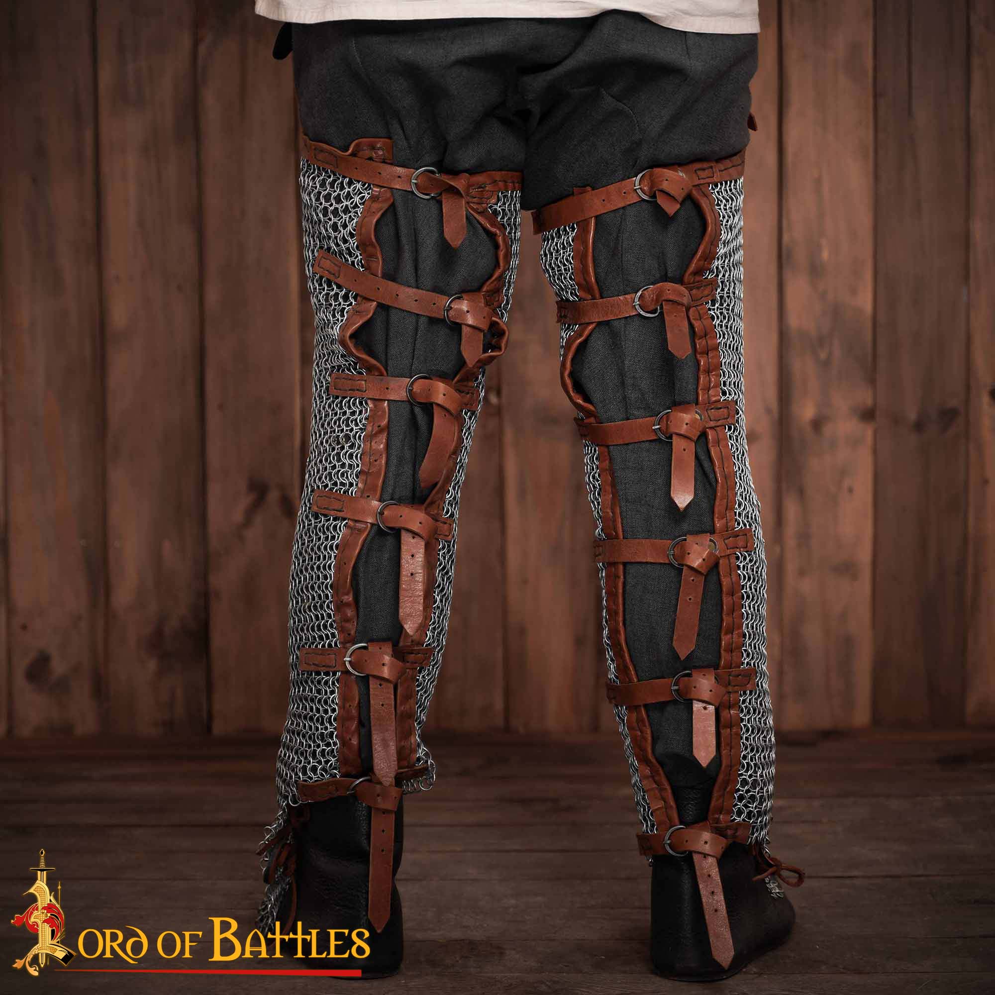 Chainmail Leggings Chausses 9 Mm 16 Gauge High Tensile Butted Rings With Leather Straps - Imagen 5