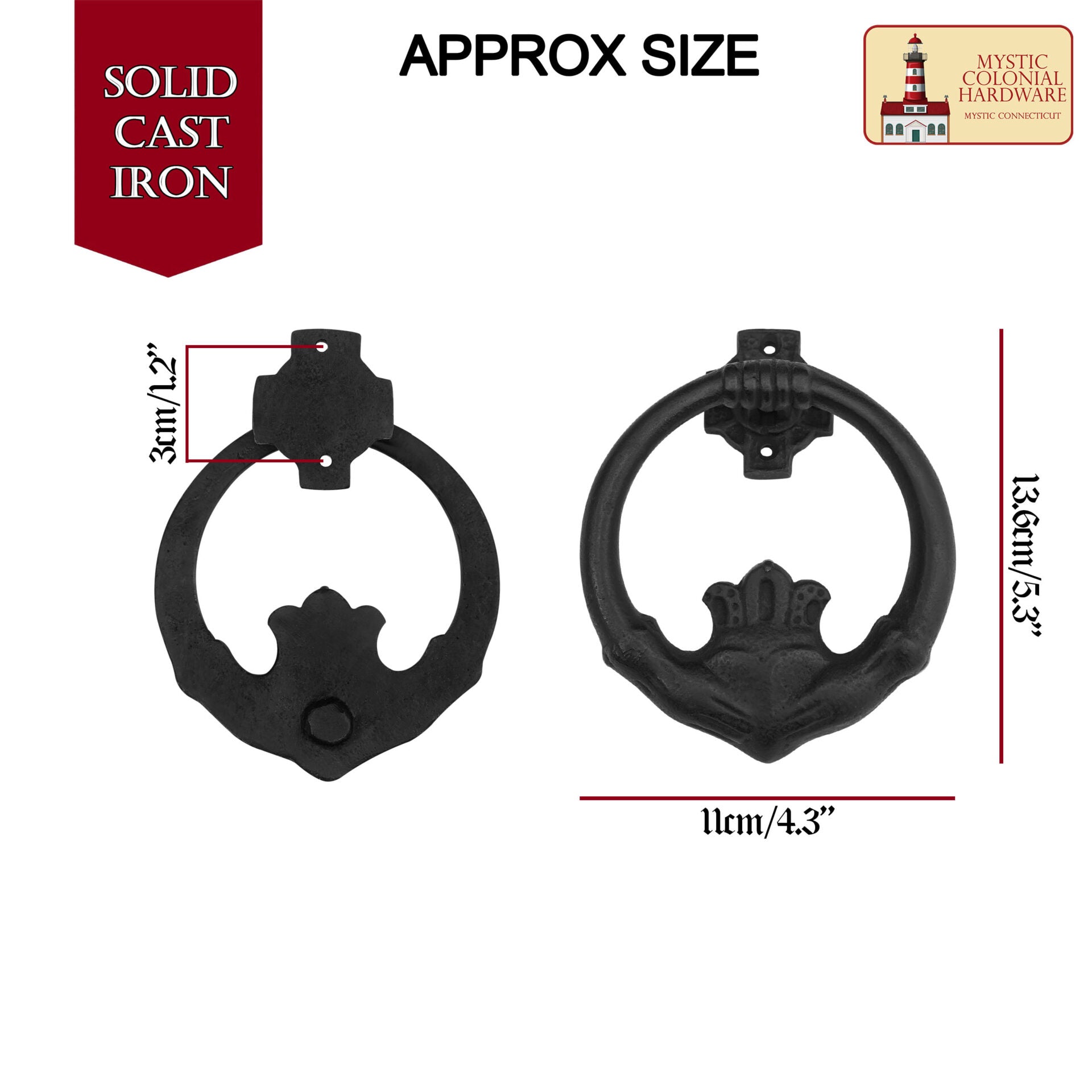 Imagen única de: Claddagh Aldaba de Hierro Forjado Macizo Victoriana, Colonial, Retro, Steampunk, Gótica, Barroca Medieval