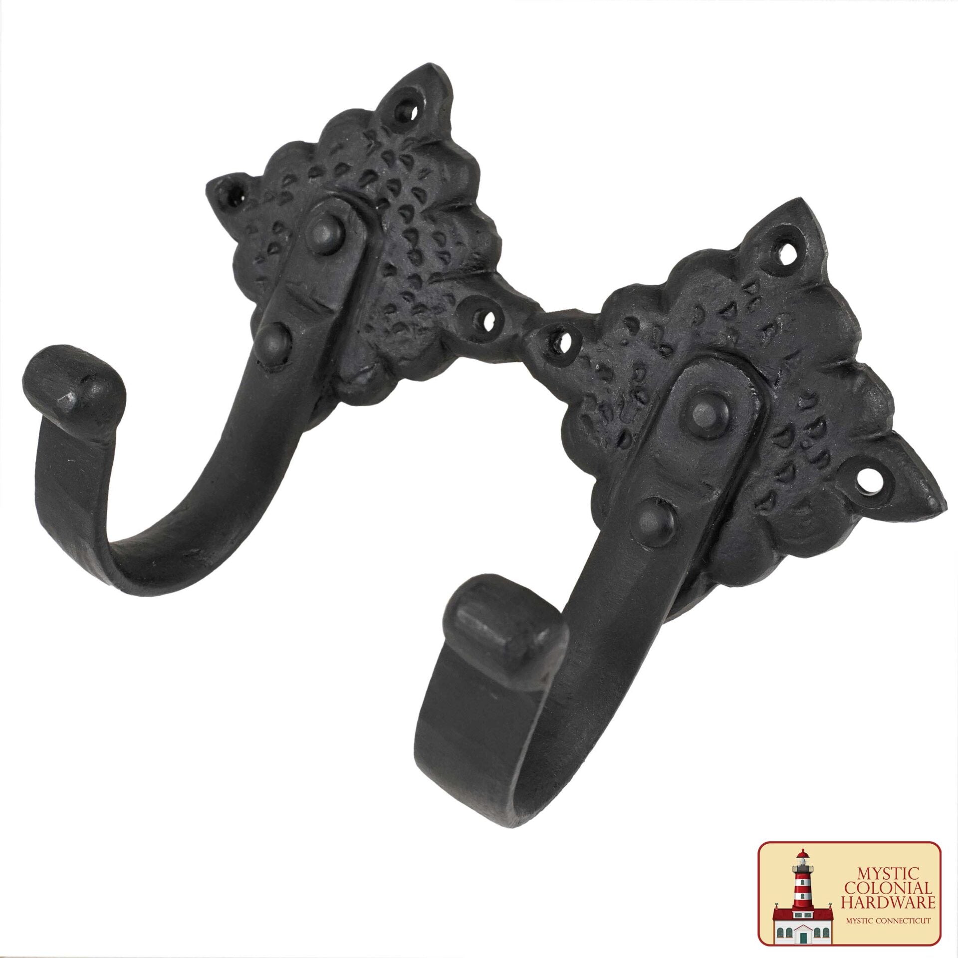 Imagen única de: Colonial Wrought Iron Wall Hooks - Juego de 2 Ganchos Negros Decorativos Forjados a Mano