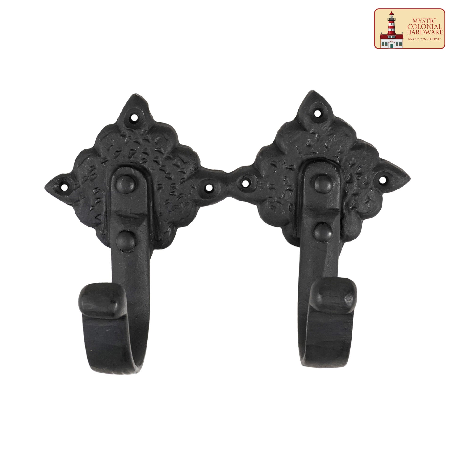 Imagen única de: Colonial Wrought Iron Wall Hooks - Juego de 2 Ganchos Negros Decorativos Forjados a Mano