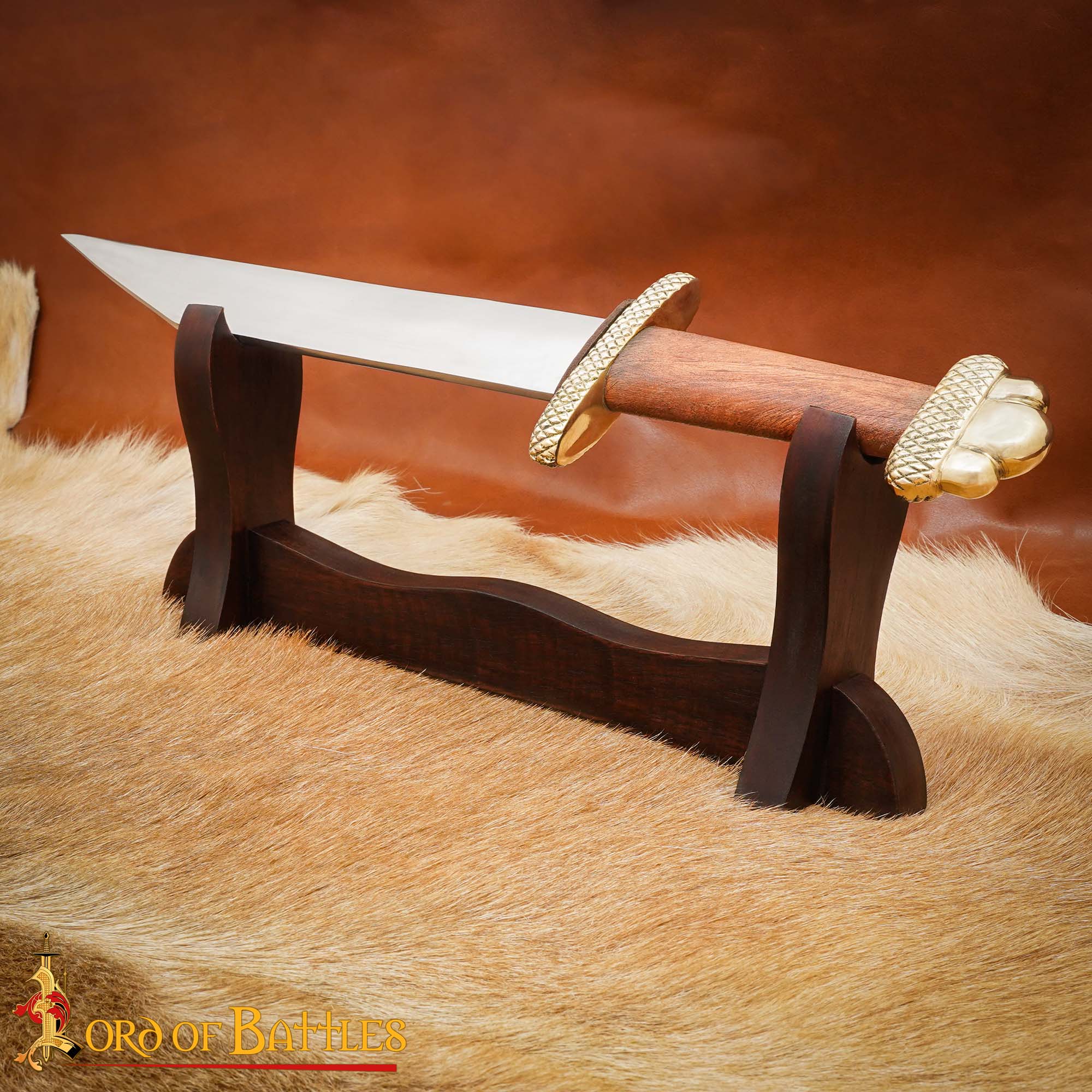 Expositor de Espadas Medievales de Madera de Un Solo Nivel con Fieltro de Terciopelo - Imagen 1