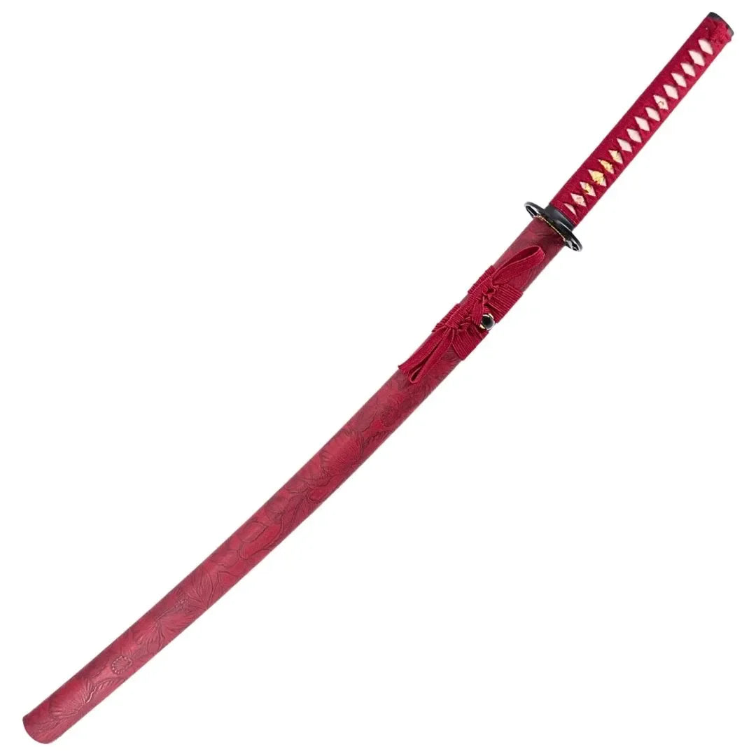 Imagen única de: Katana Funcional Afilada De Acero De Damasco Rojo S6040