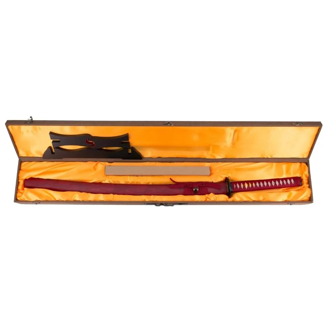 Imagen única de: Katana Funcional Afilada De Acero De Damasco Rojo S6040