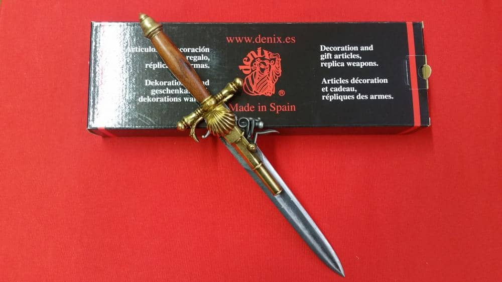 Imagen única de: Pistola De Chispa Con Puñal Incorporado S XVIII, Réplica No Funcional 1204