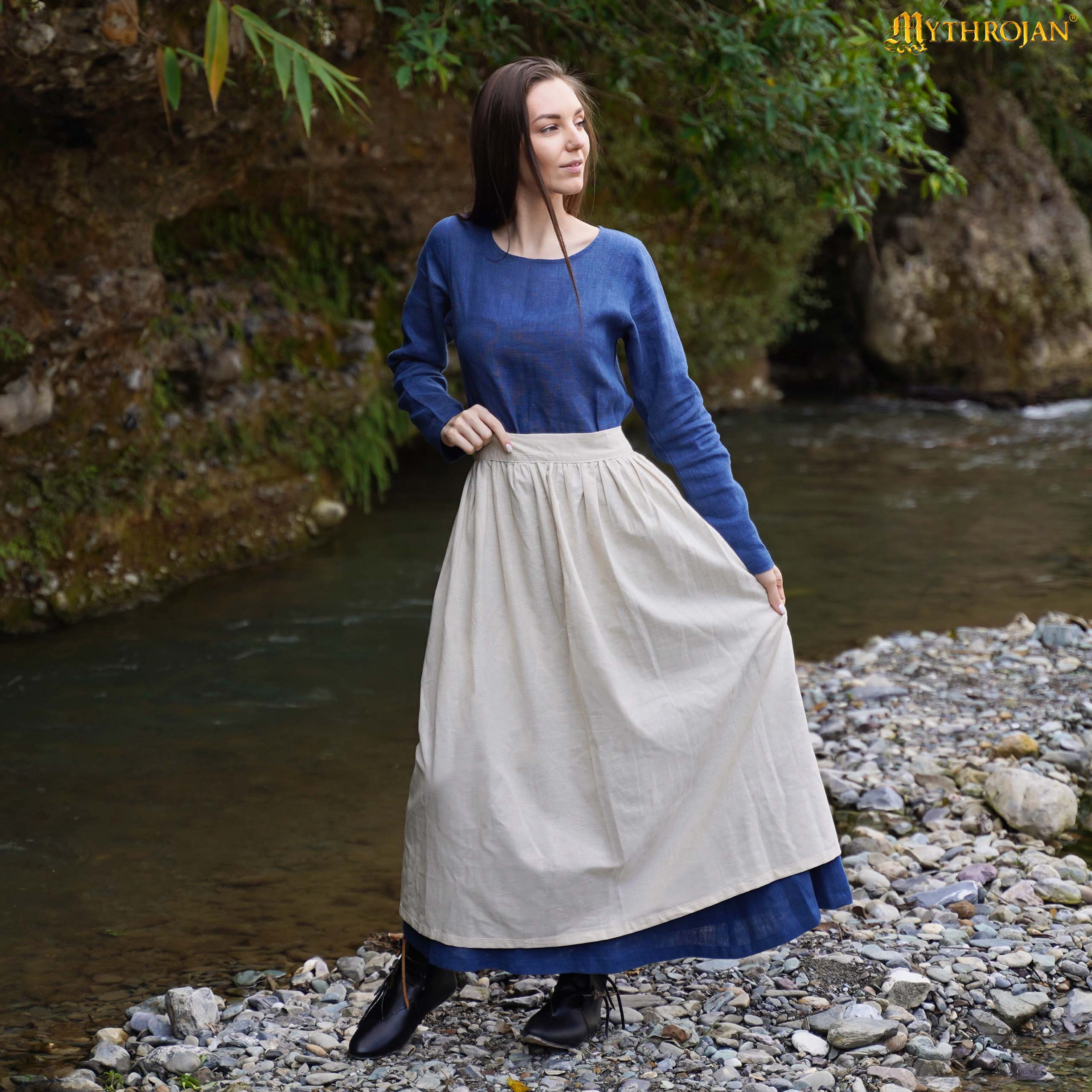 Imagen única de: Delantal Medieval "la Hija del Campesino": Auténtica Vestimenta de los Siglos Xiv y Xv para Recreaciones, Larp, Sca E Historia Viviente. Mezcla de Lino y Algodón