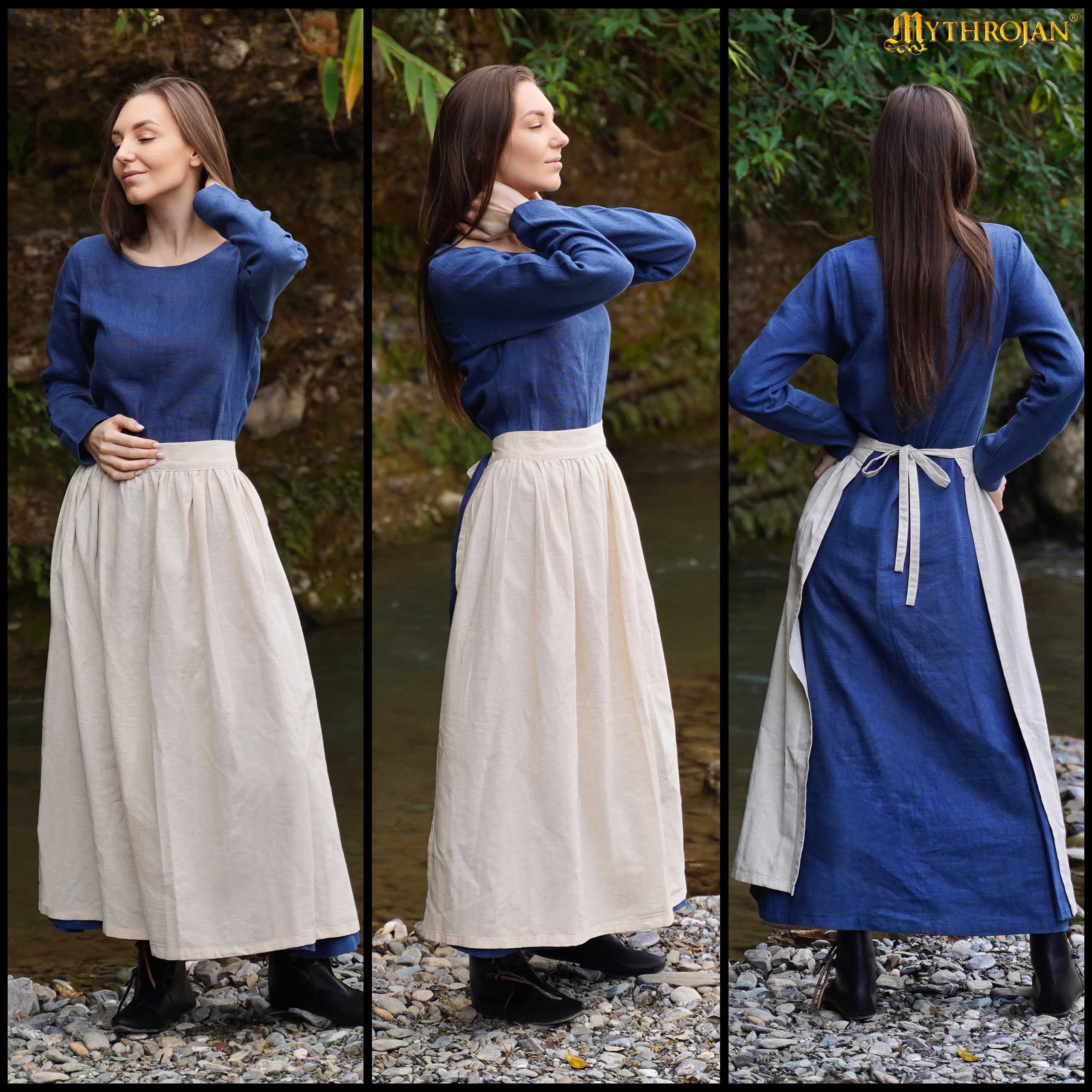 Imagen única de: Delantal Medieval "la Hija del Campesino": Auténtica Vestimenta de los Siglos Xiv y Xv para Recreaciones, Larp, Sca E Historia Viviente. Mezcla de Lino y Algodón
