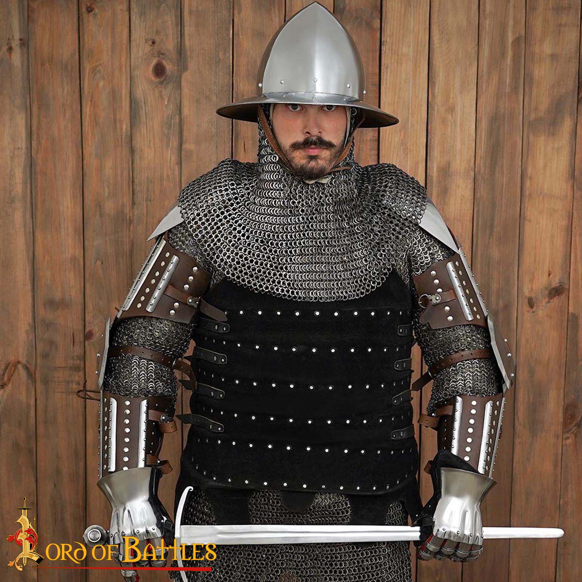 Imagen única de: Armadura Medieval Entablillada - Acero Pulido Calibre 16 y Cuero - Ajuste Universal