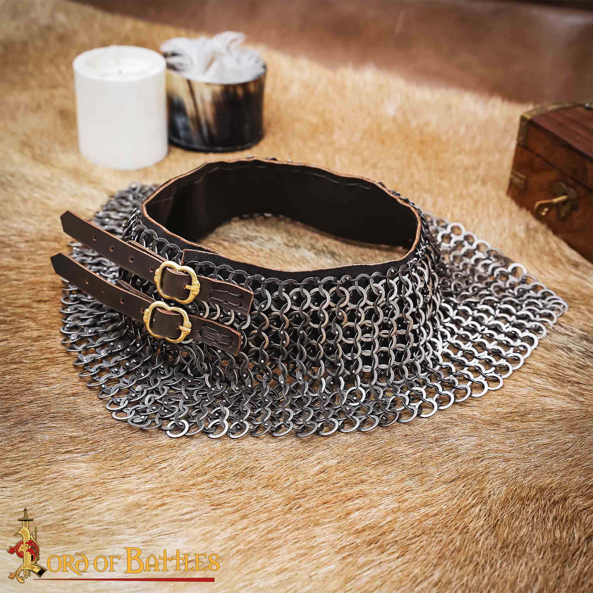 Imagen única de: Gorget de Cota de Malla / Estándar - Anillo Plano Remachado de 9 Mm con Anillos Sólidos Planos Alternos, Acero Inoxidable de Calibre 18 - Ideal para Combate en Escenarios y Recreaciones
