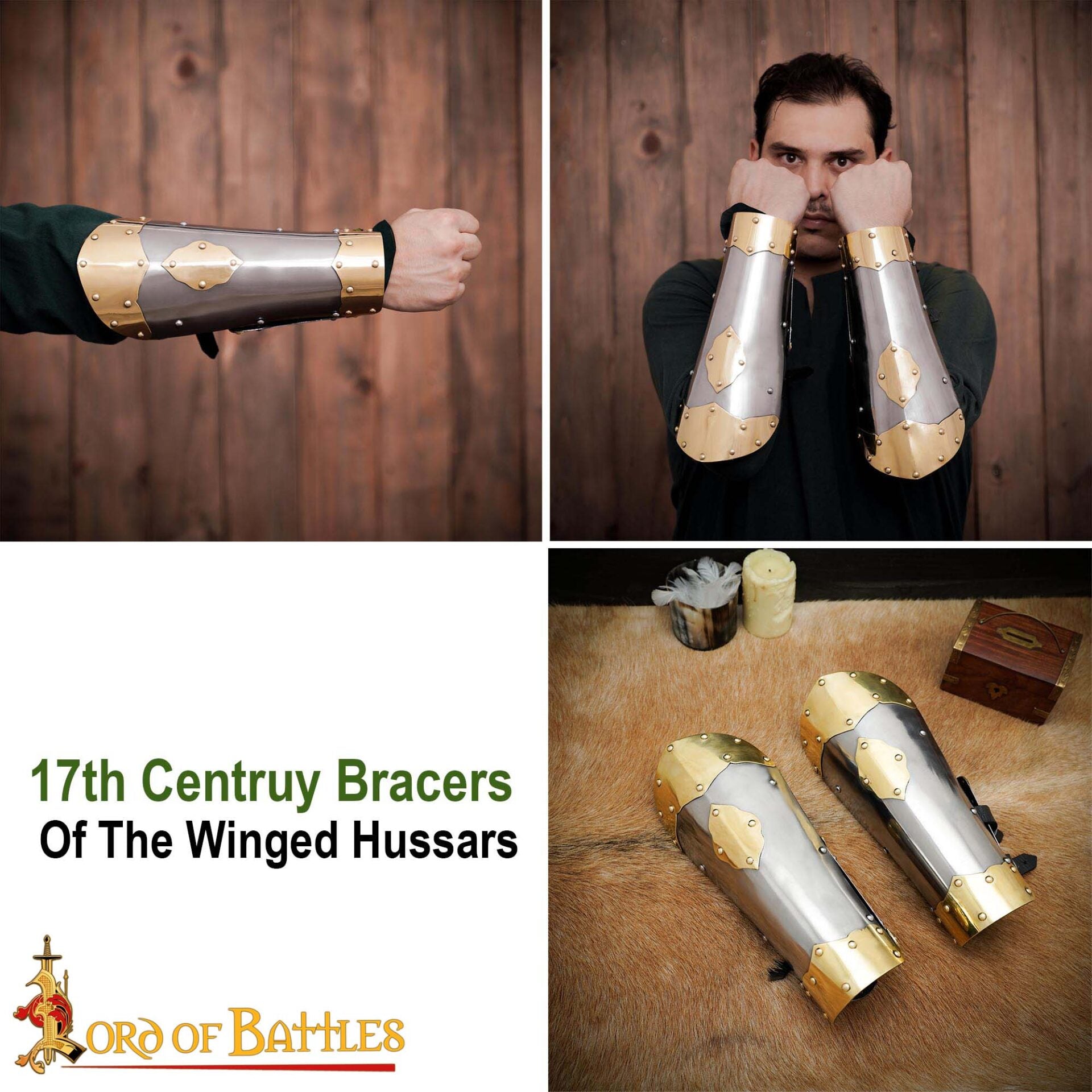 Imagen única de: Vambrace de Húsar con Herrajes de Latón - Acero Calibre 16 y Latón Calibre 18