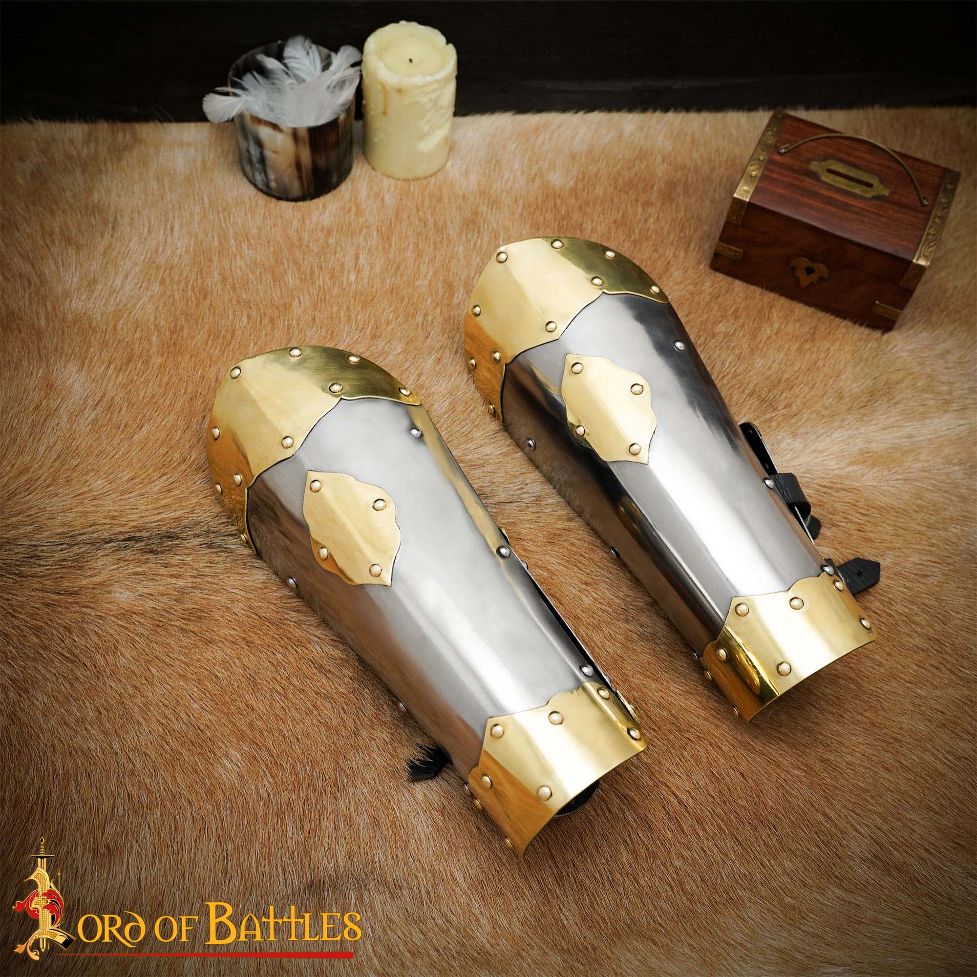 Imagen única de: Vambrace de Húsar con Herrajes de Latón - Acero Calibre 16 y Latón Calibre 18